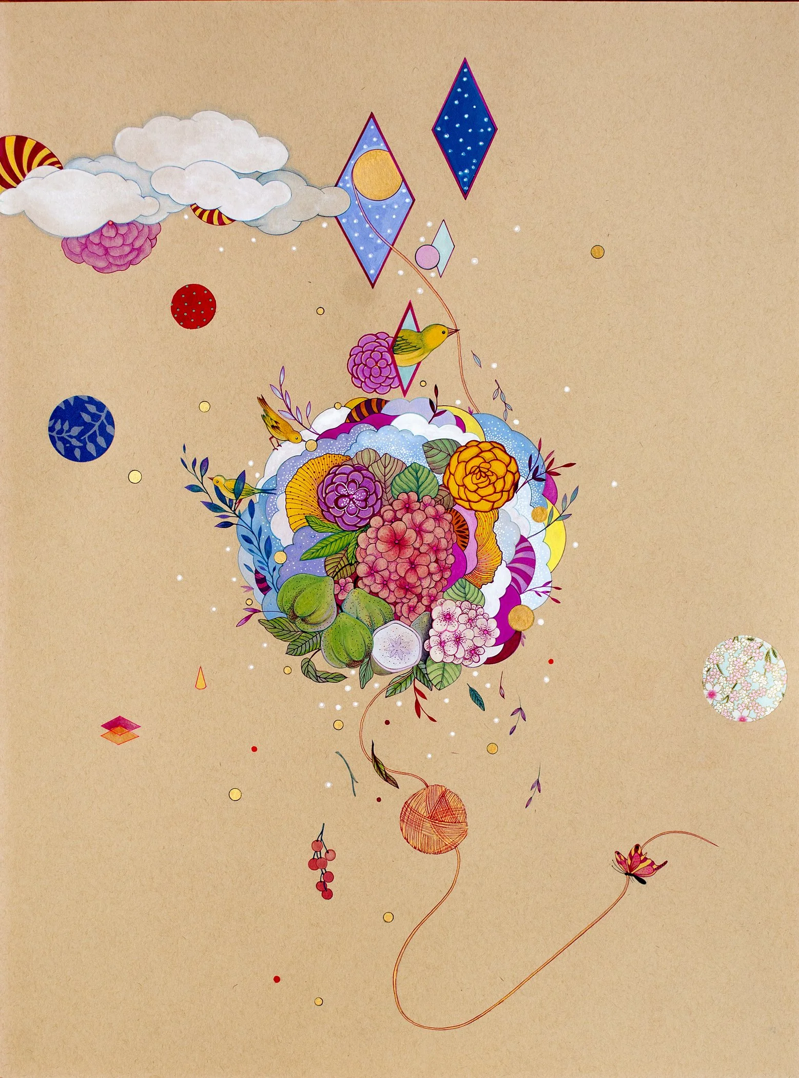 Sacred Connections, Stone pigments, gouache and inks on 300 gsm toned paper, 18" x 24", Available via Kalakriti Gallery