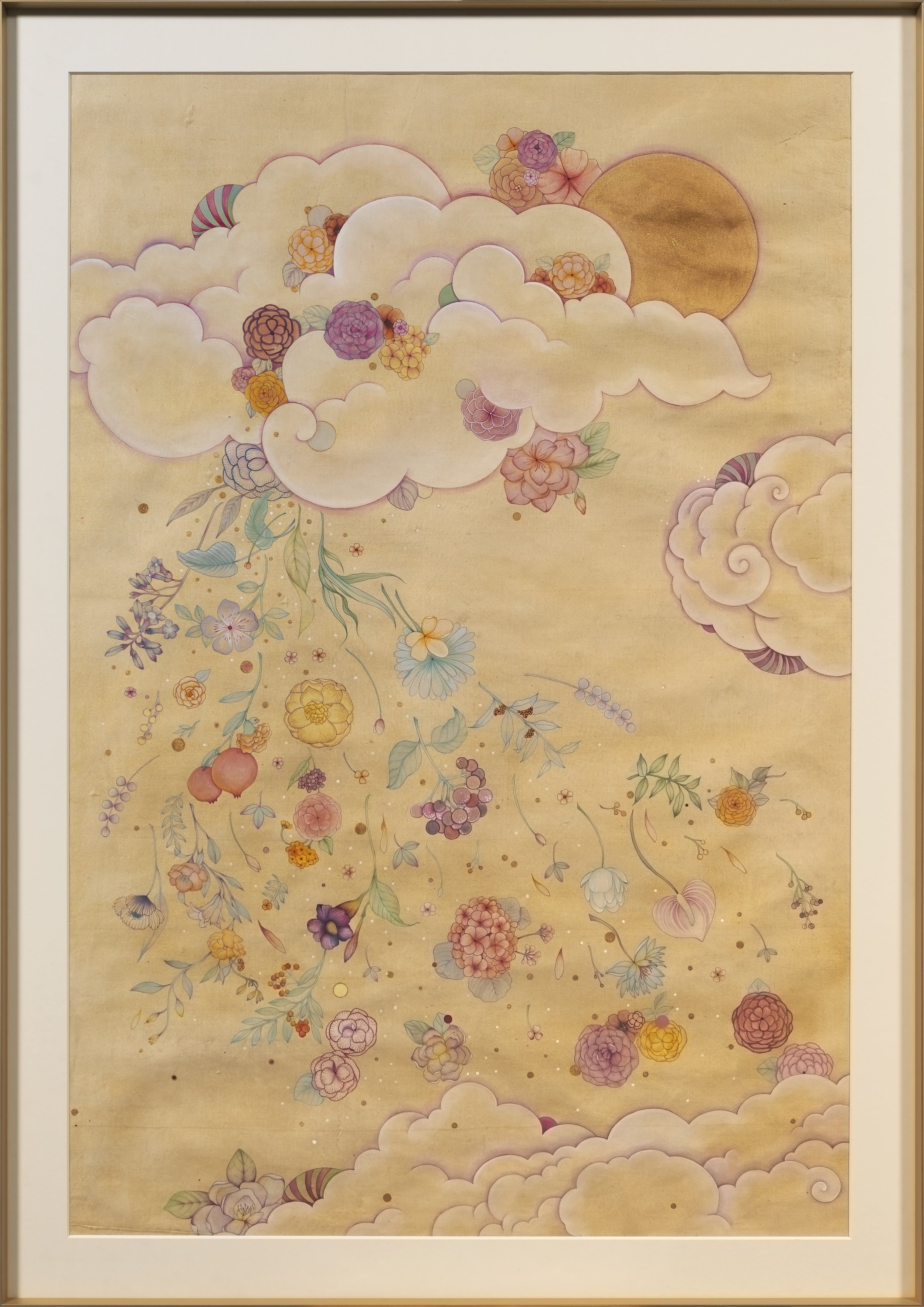 Endless Showers 2025 
Stone pigments, gouache and inks on silk
24" x 28" *Available via Akara Contemporary*