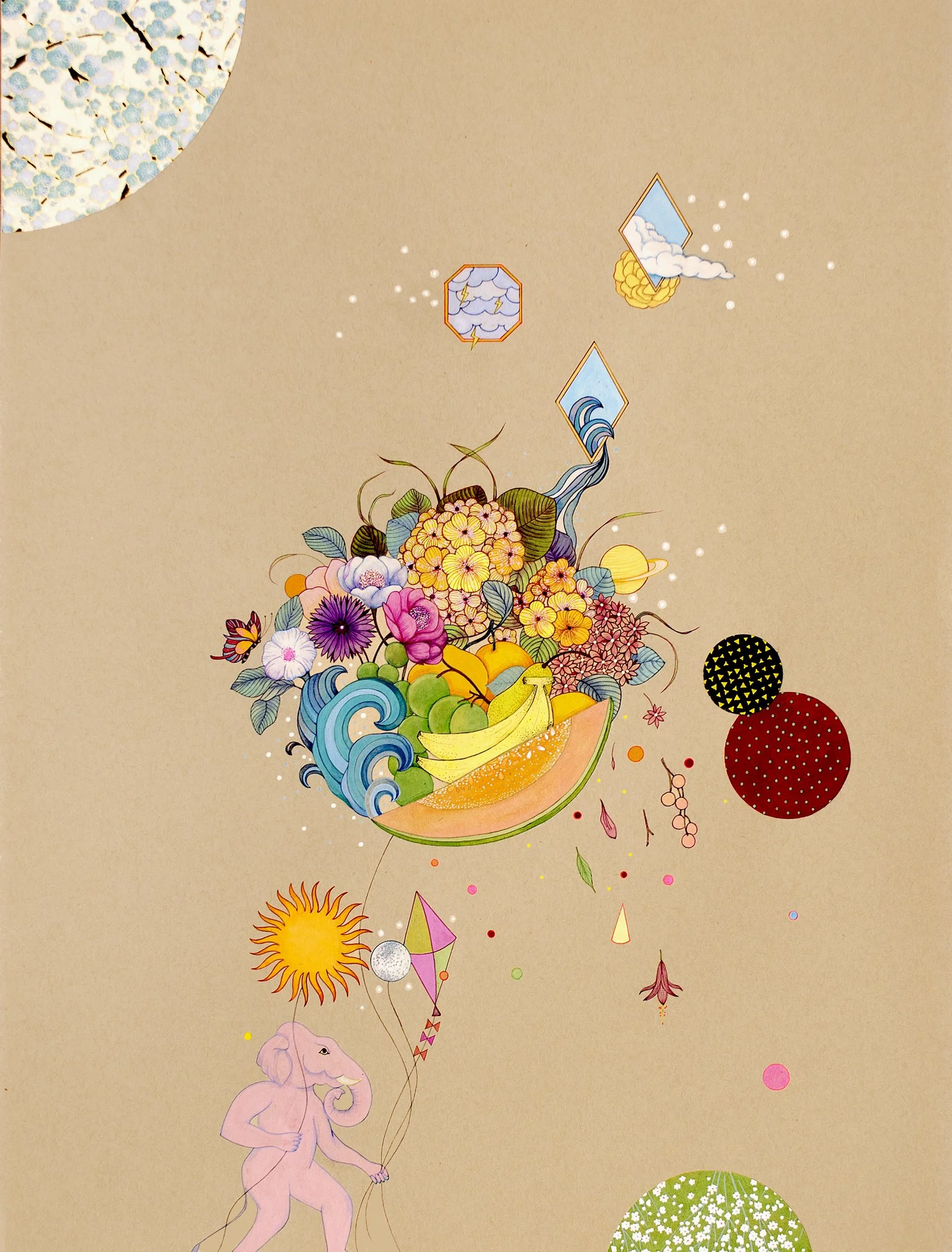 The Bringer of New Beginnings, Stone pigments, gouache and inks on 300 gsm toned paper, 18" x 24", Available via Kalakriti Gallery 