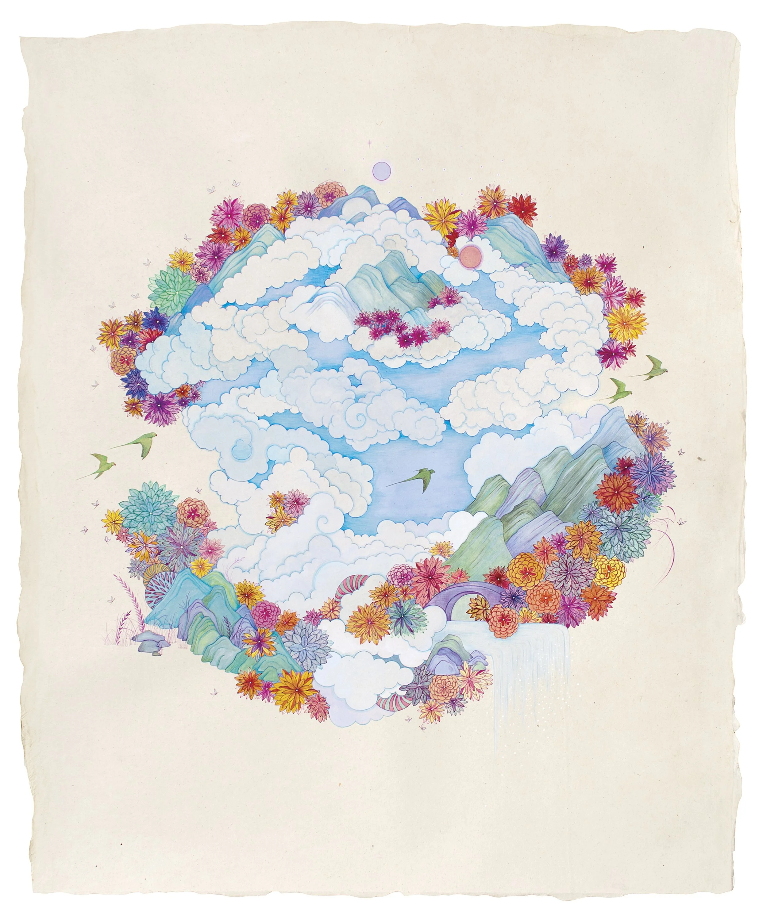 A Journey Home, Stone pigments, gouache and inks on wasli, 24" x 36", 2025 *Sold*