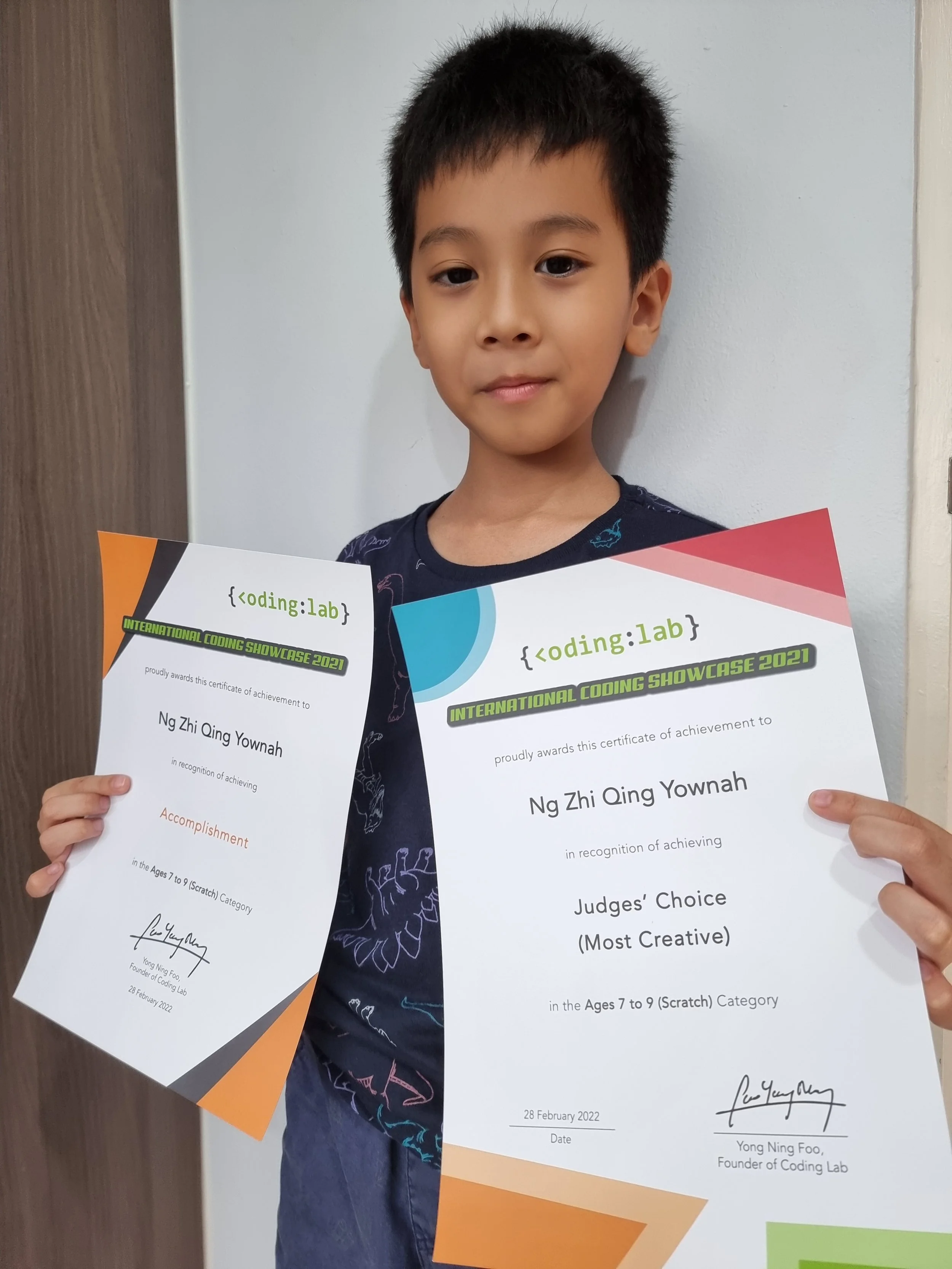 Since 8 years old, Yownah has displayed creativity through various projects done in his Coding Lab classes as well as in competitions like the International Coding Showcase!
