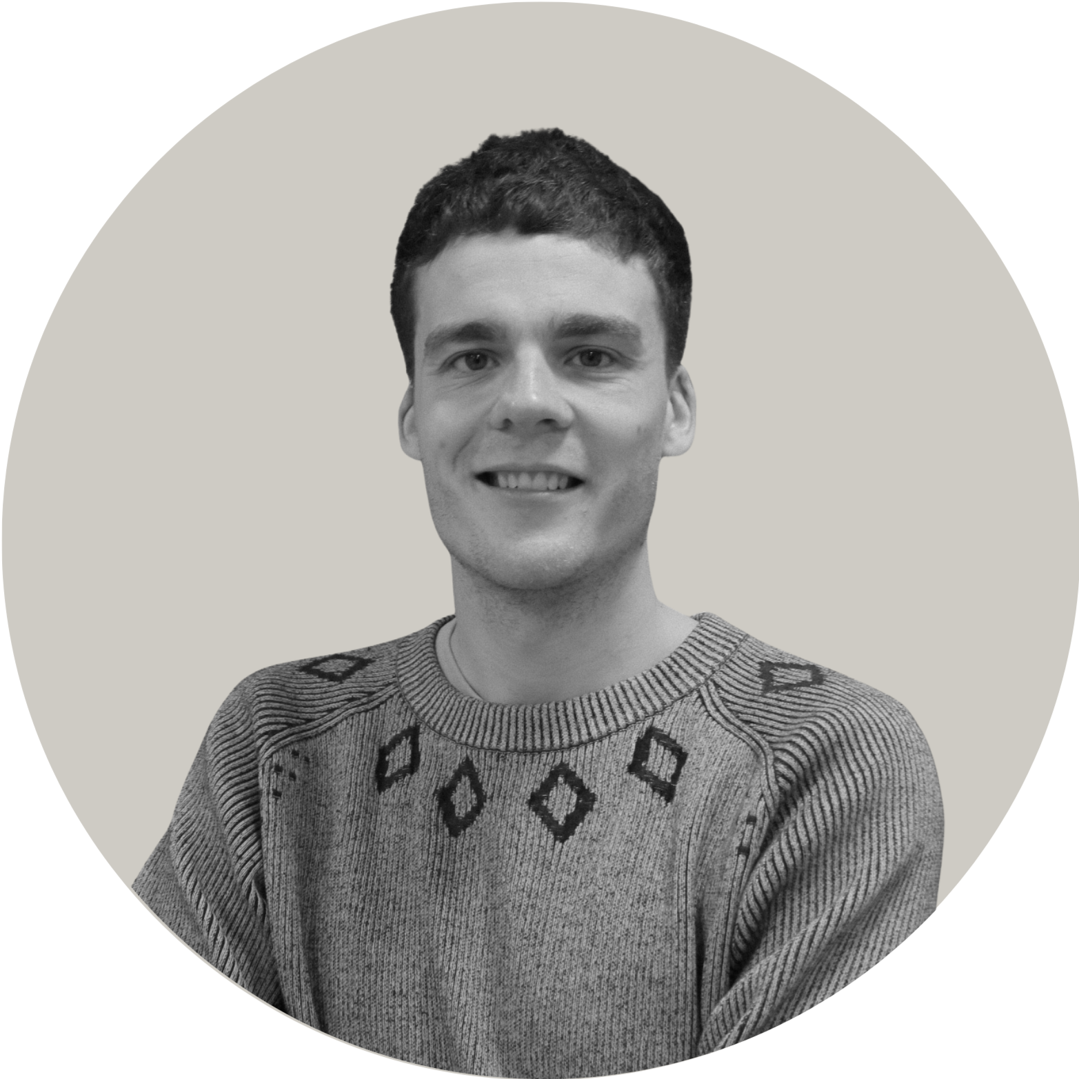 Rundt beskåret sorthvidt billede af William