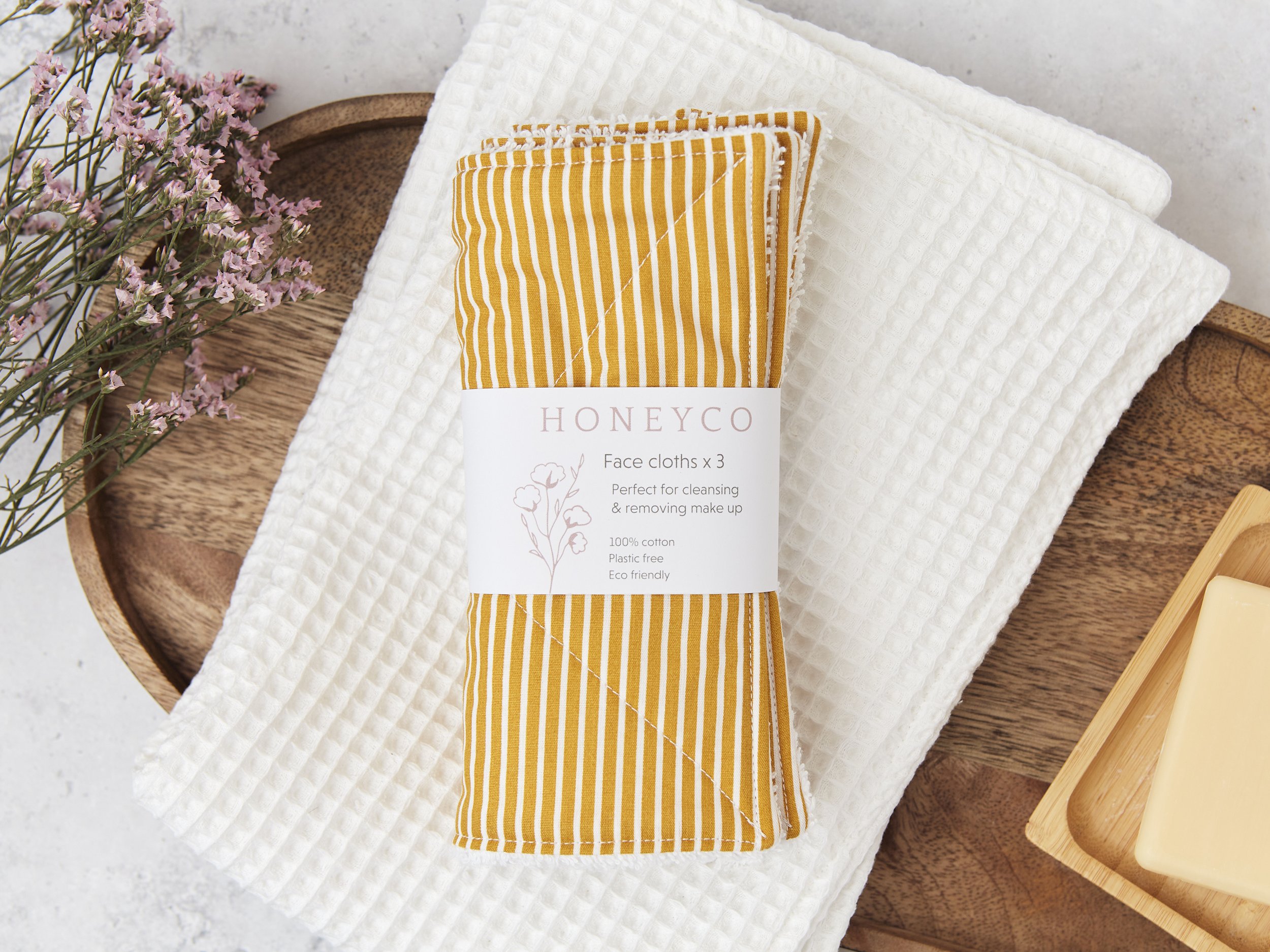 Face cloths - cleansing - yellow stripe - reusable eco friendly beauty - honeyco.jpg