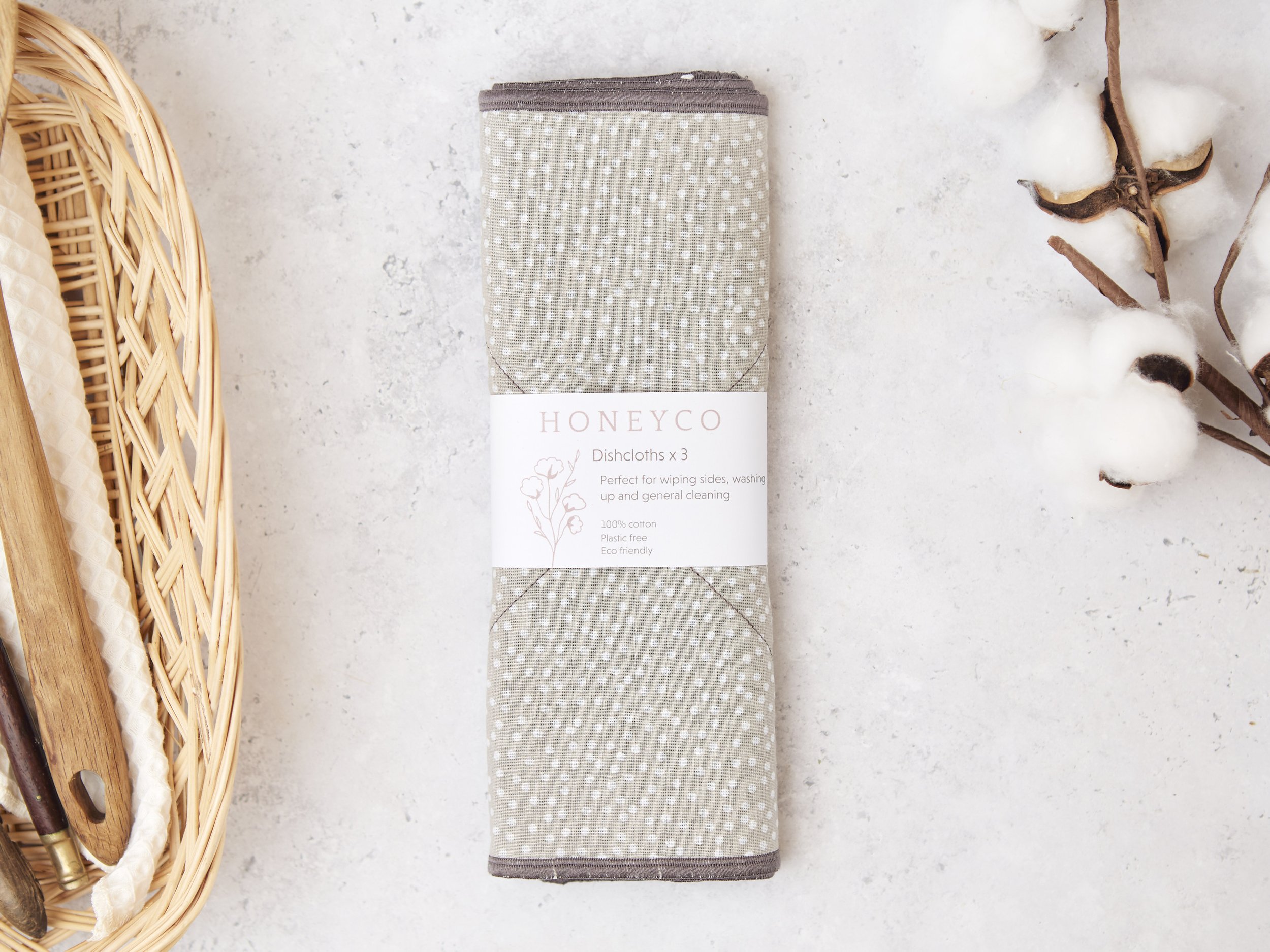 Kitchen dish cloths - grey polka dot - spotty - reusable eco friendly cleaning - honeyco.jpg