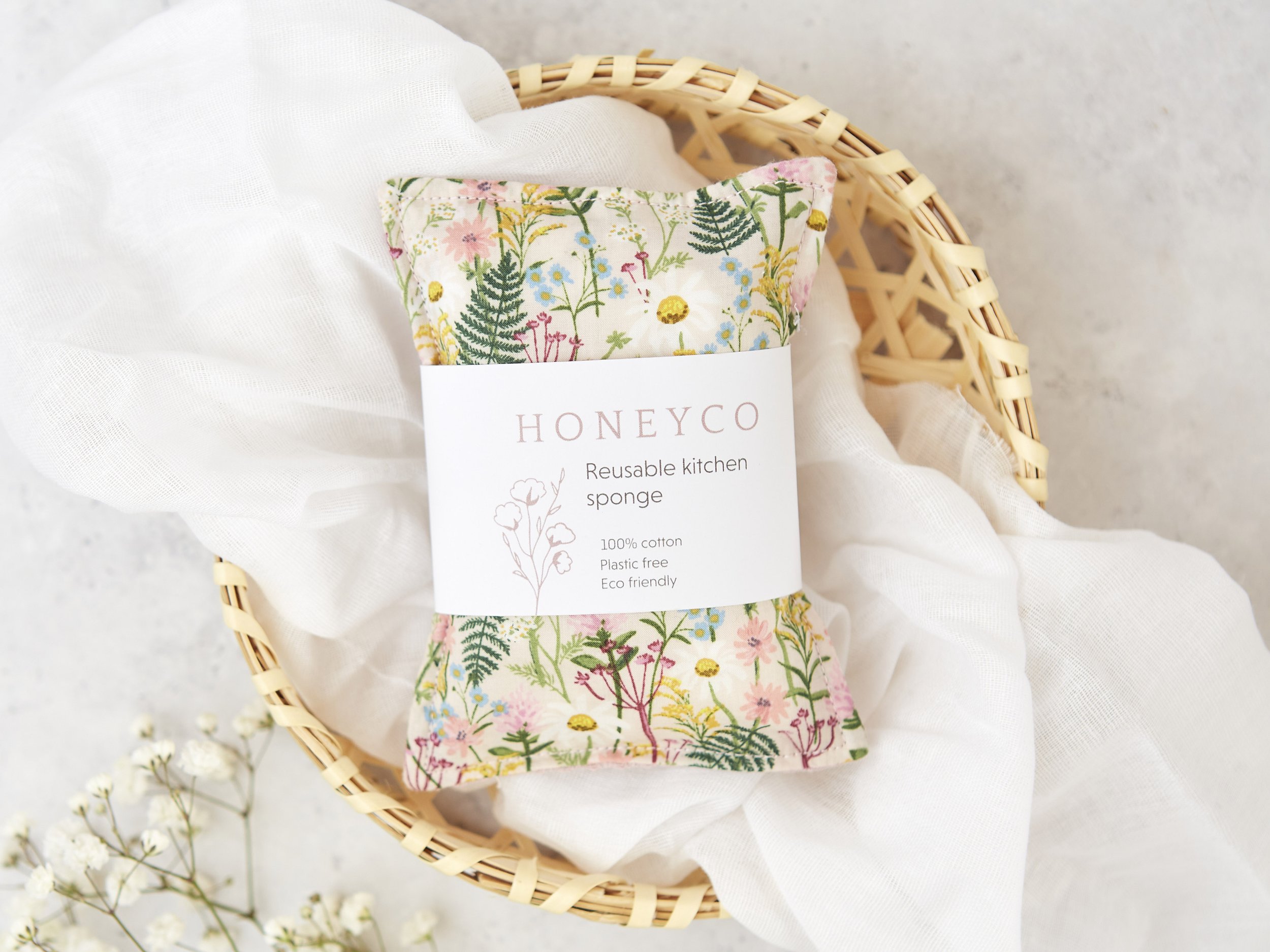 Kitchen sponge - pink floral - reusable eco friendly cleaning - honeyco.jpg
