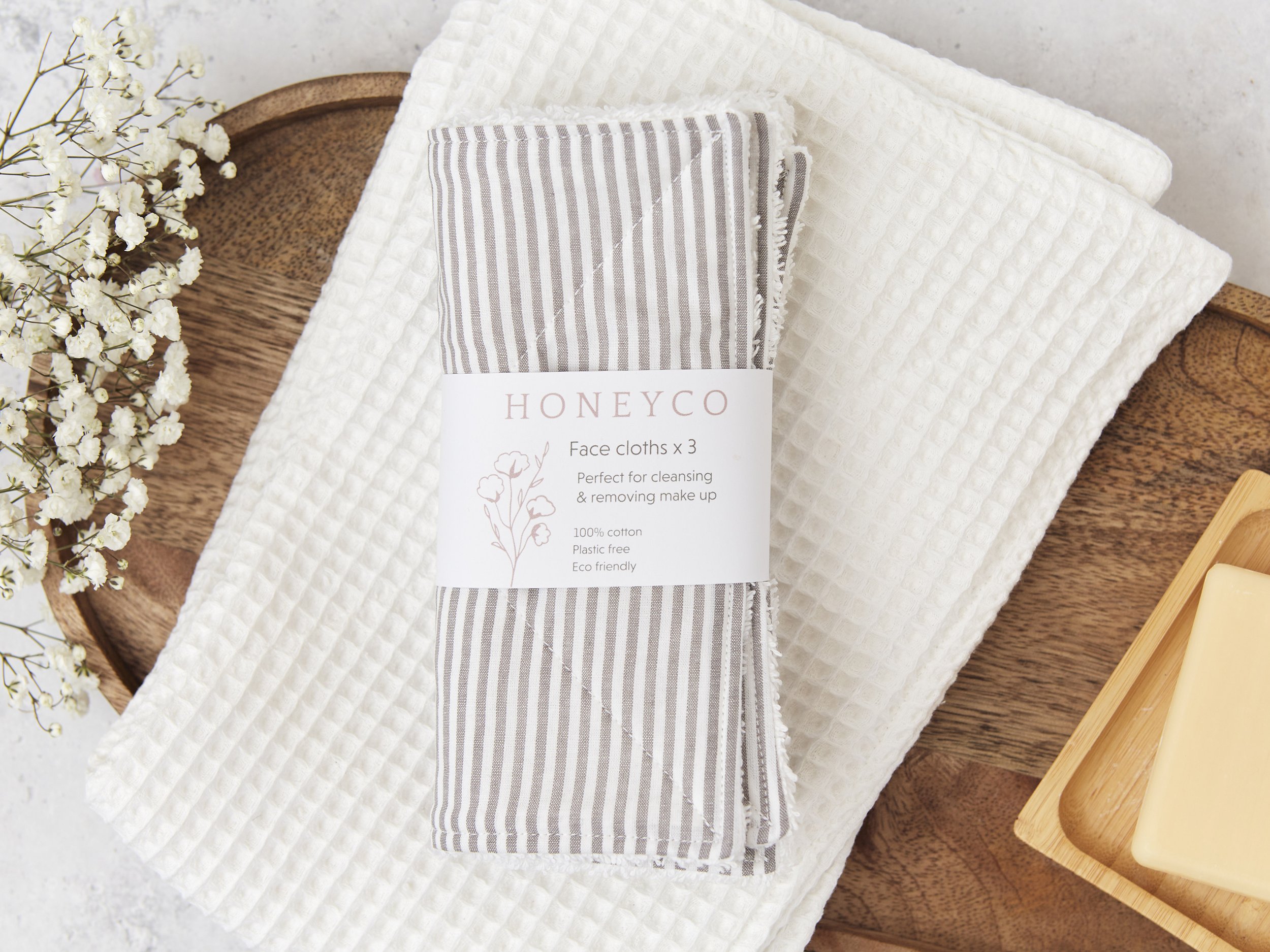 Face cloths - cleansing - grey stripe - reusable eco friendly beauty - honeyco.jpg