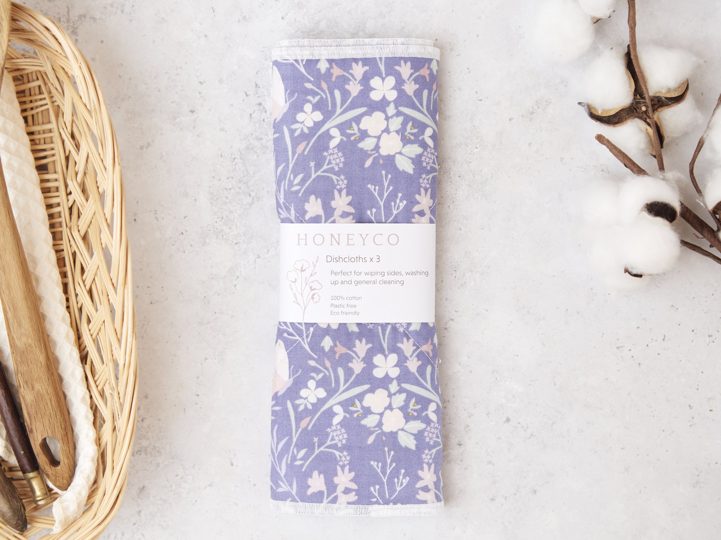 Kitchen dish cloths - lilac butterfly floral - reusable eco friendly cleaning - honeyco.jpg
