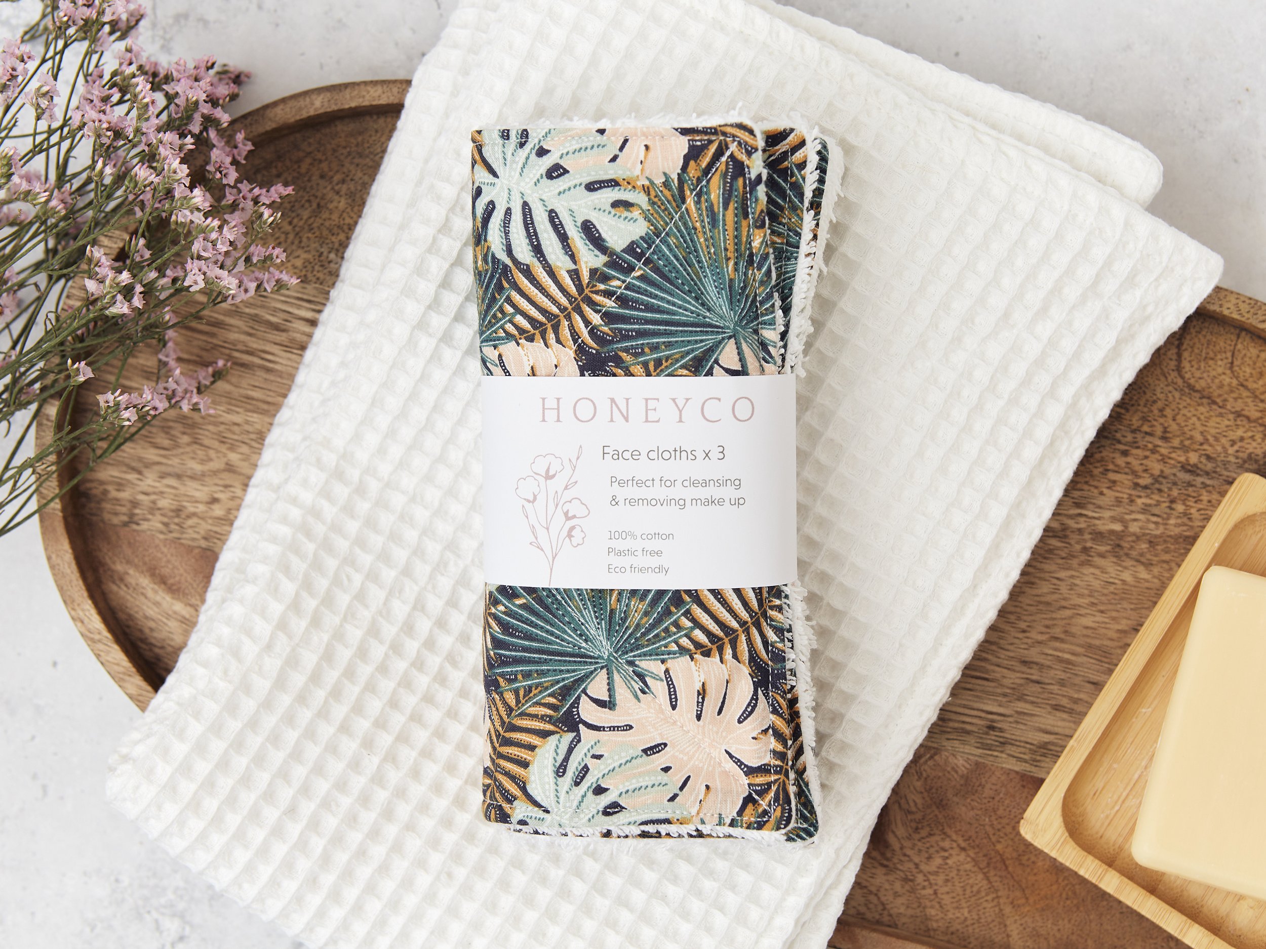 Face cloths - cleansing - dark monstera leafy - reusable eco friendly beauty - honeyco.jpg