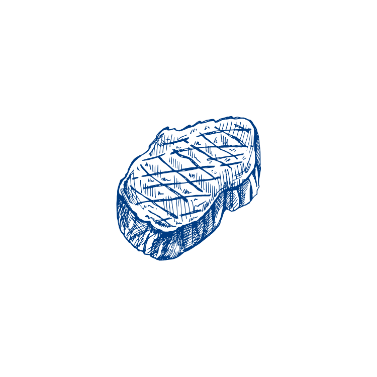 A striped rendition of a grilled steak on a black background.