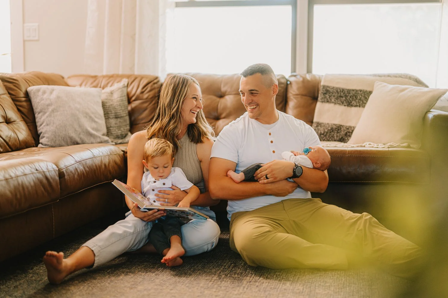 1. Family reading together in living room