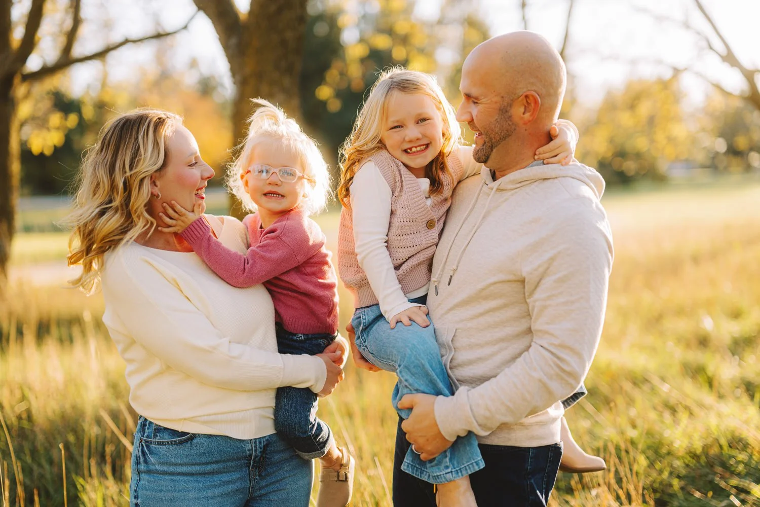Family together during autumn photo shoot
