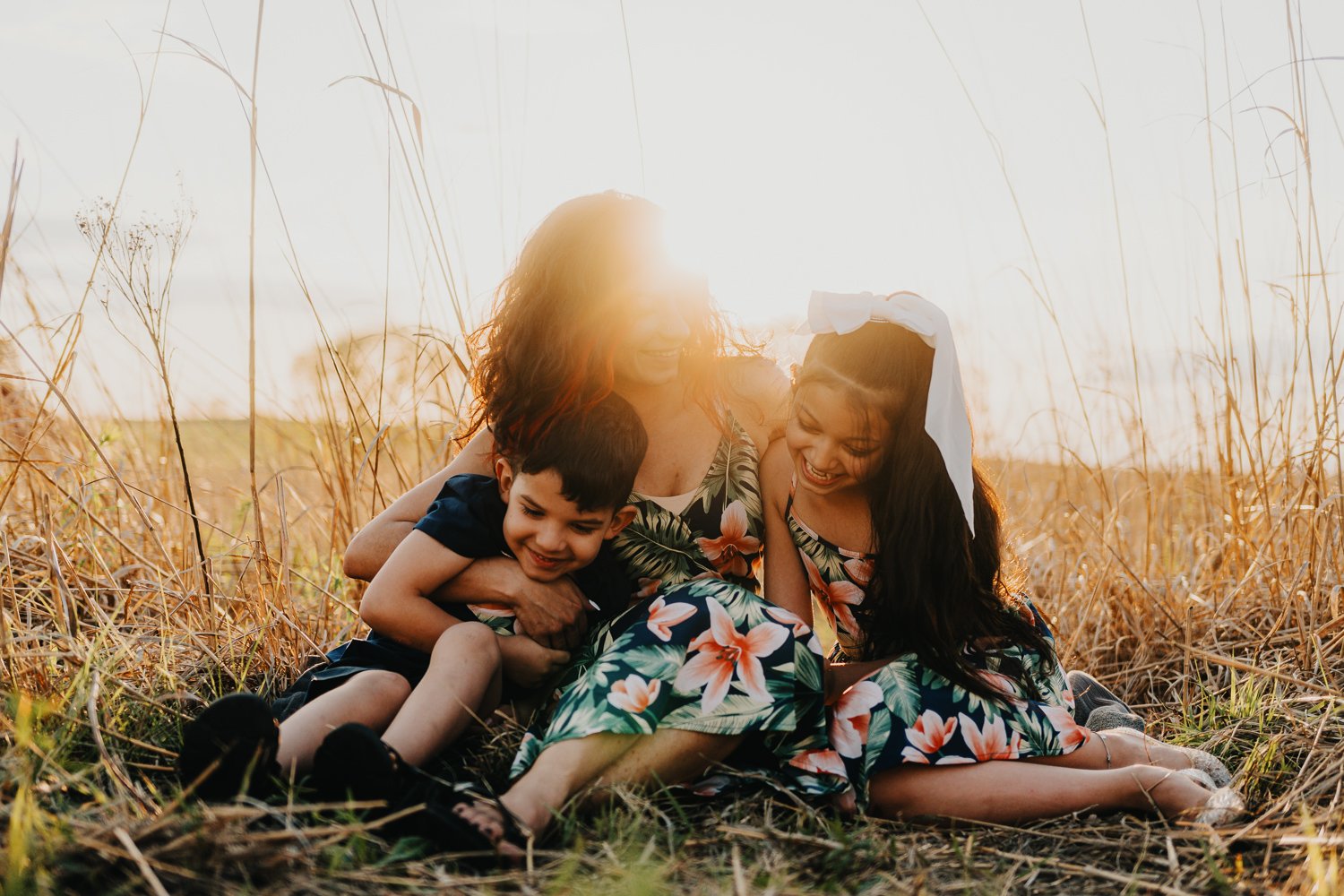 golden hour sunset during a family photography session at Pioneers Park in Lincoln Nebraska