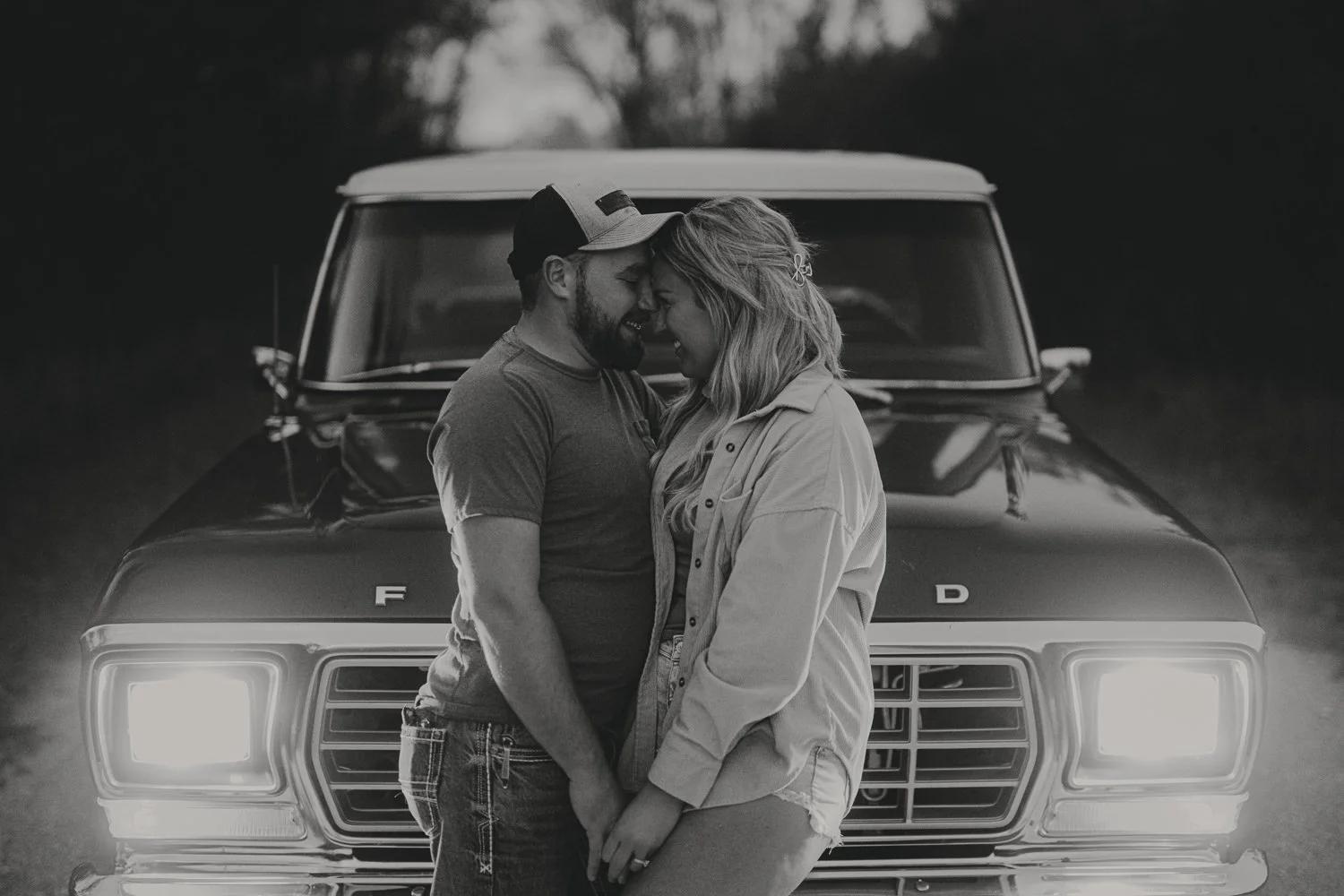 Engagement style photos with vintage truck