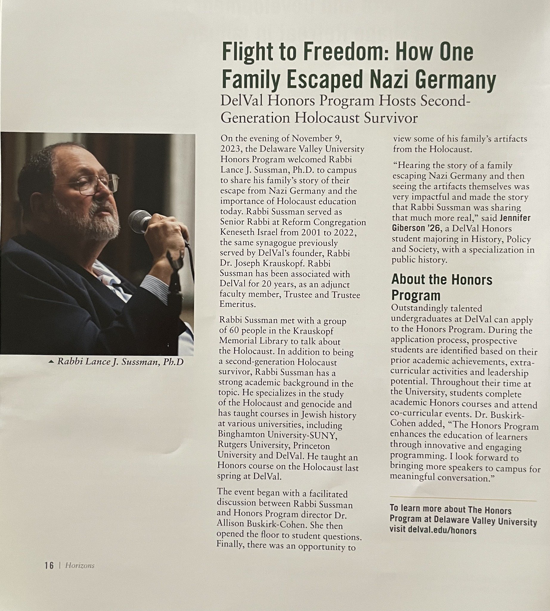 Feature in Delaware Valley University’s HORIZONS magazine