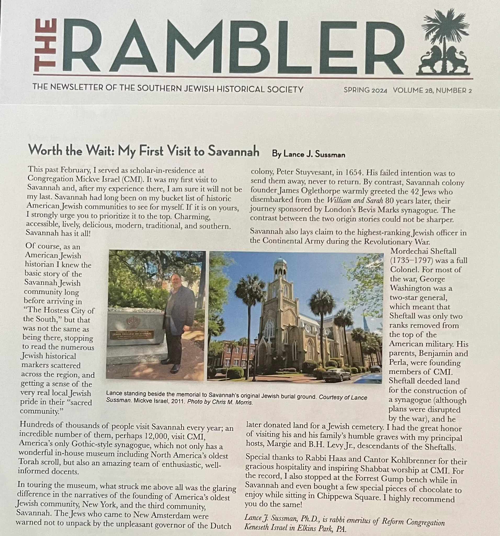 Scholar-in-Residence weekend in Savannah article