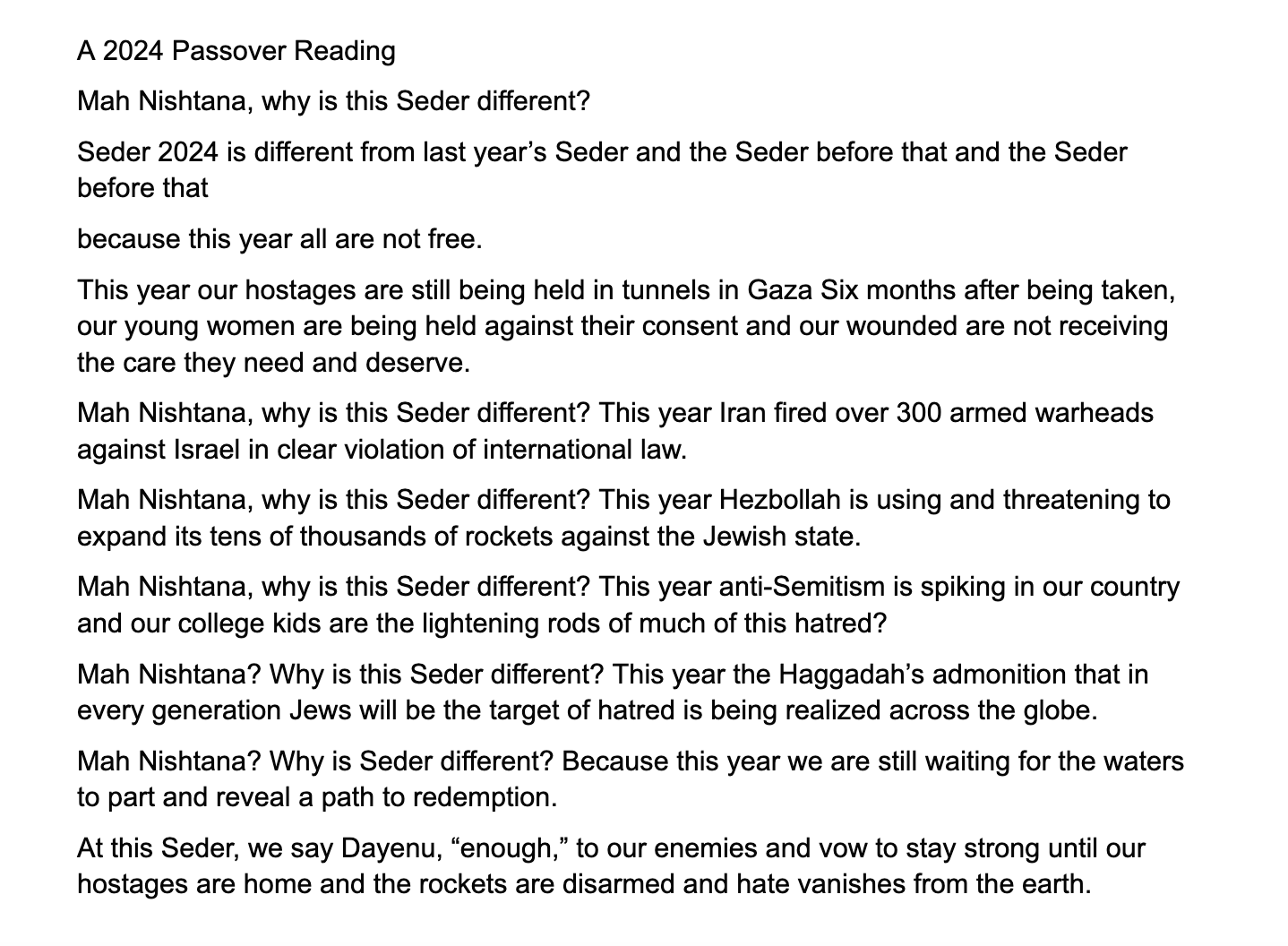 Mah Nishtana, why is this Seder different?