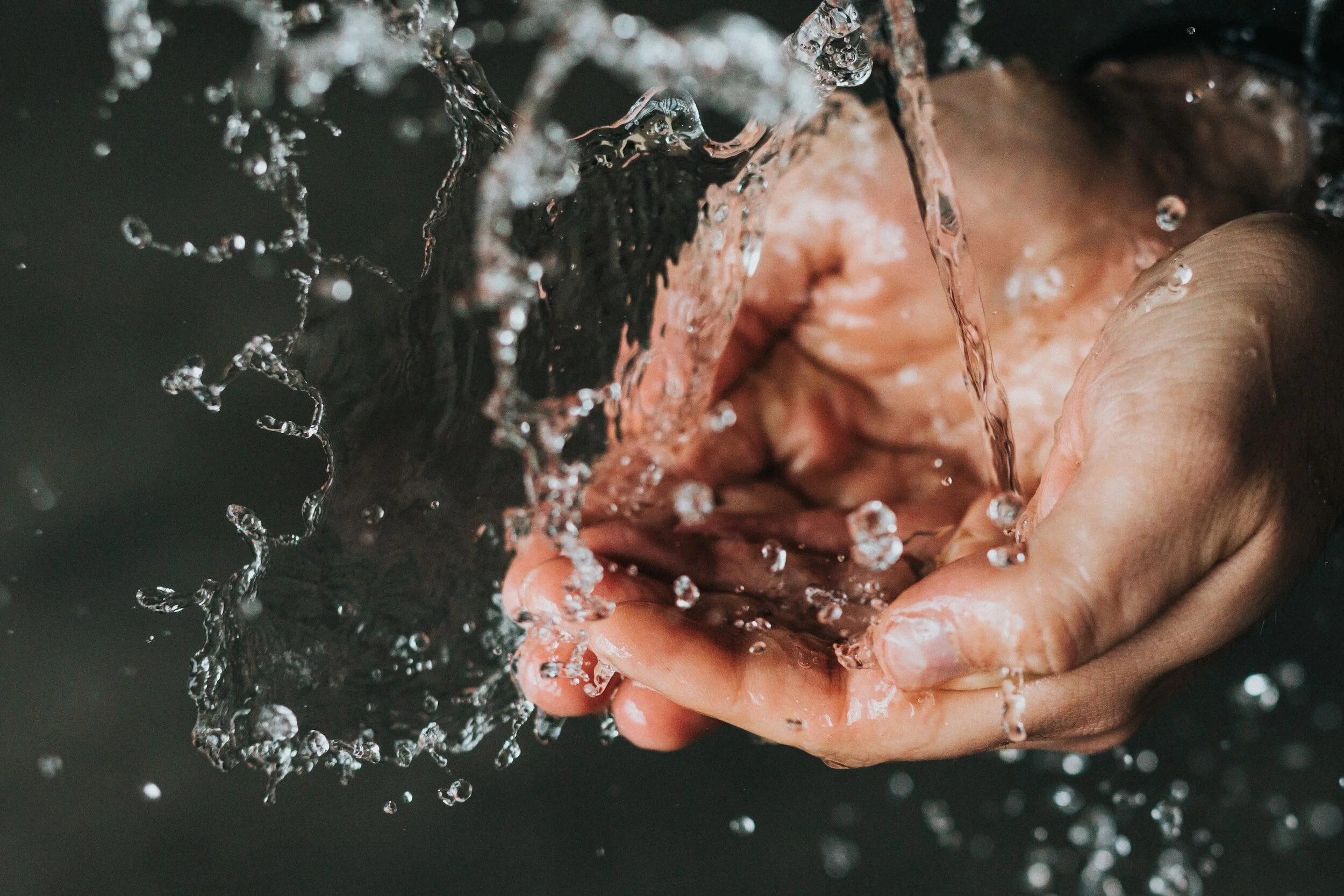person washing their hands in water