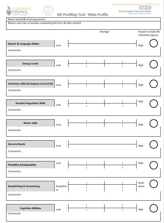 A close-up of a printed survey form with horizontal lines and grey boxes on the left showing category names.