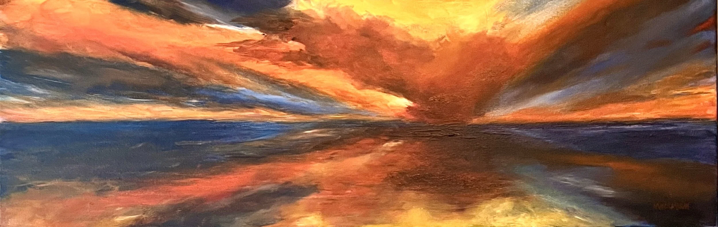 Setting Reflection 30x10 Oil and Acrylic on canvas