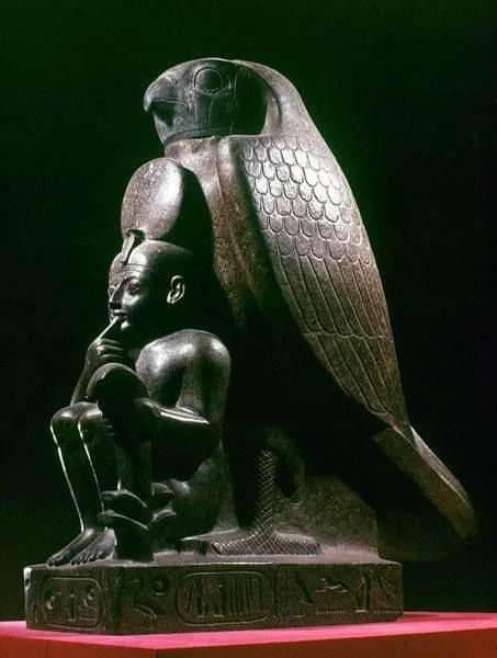 Ramses II as a child protected by Horus, Eyiptian museum,Cairo. egypt-museum.com