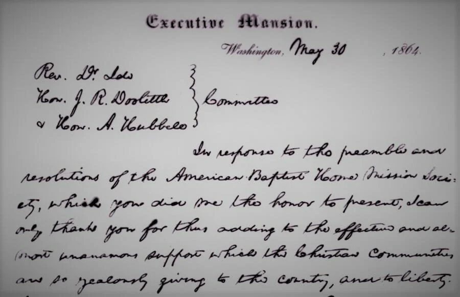 Abraham Lincoln’s letter to the American Baptist Home Mission Society