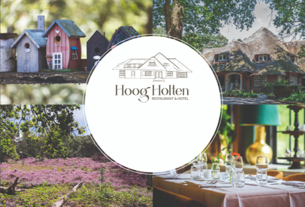 kadobon restaurant en hotel hoog holten. afbeelding van de bon met vogelhuisjes, bomen, natuur en het restaurant