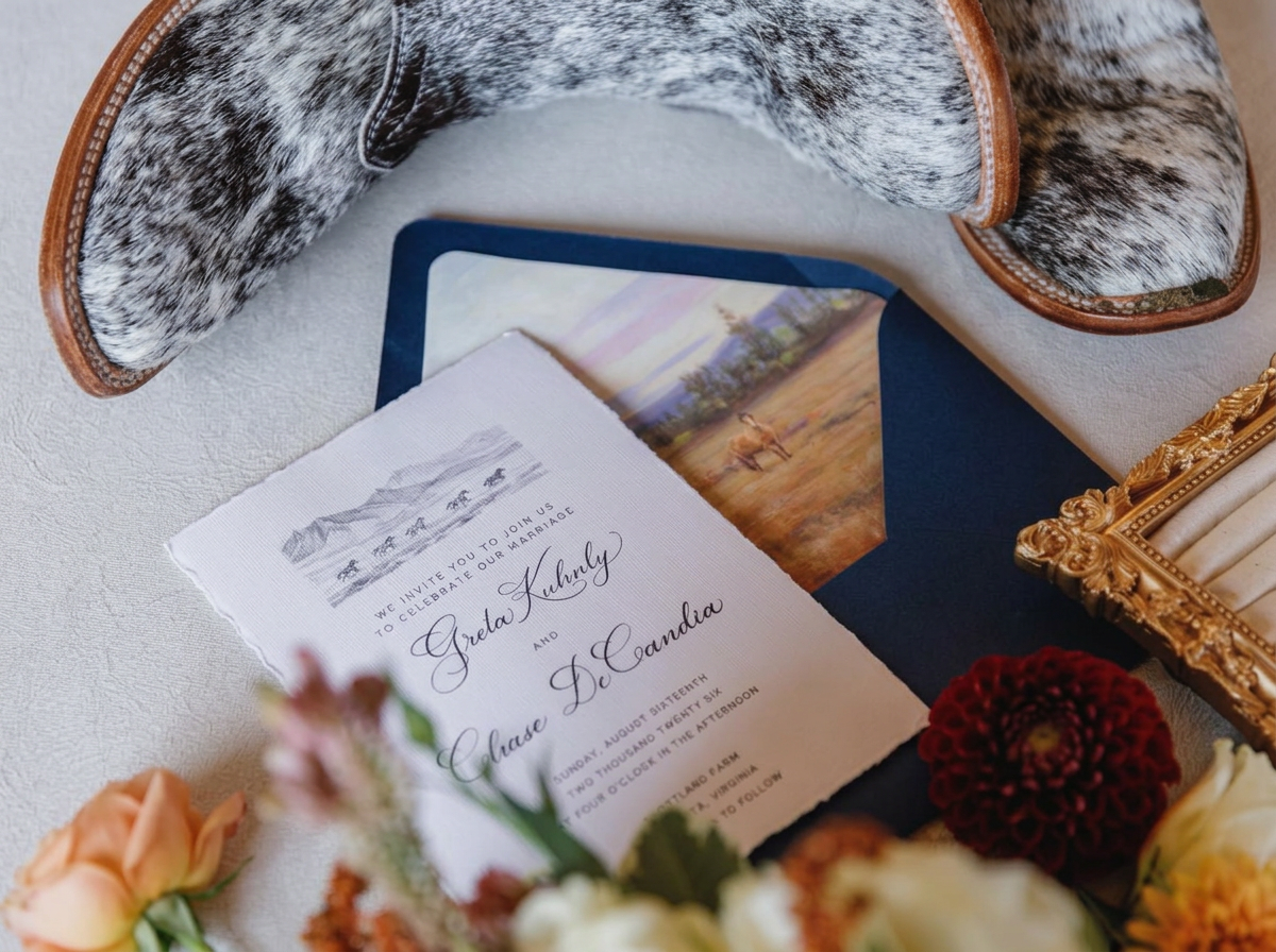 Custom wedding invitation suite with hand-calligraphed envelopes and place cards. Anna Ree Photography. BluebirdLetteringCo.