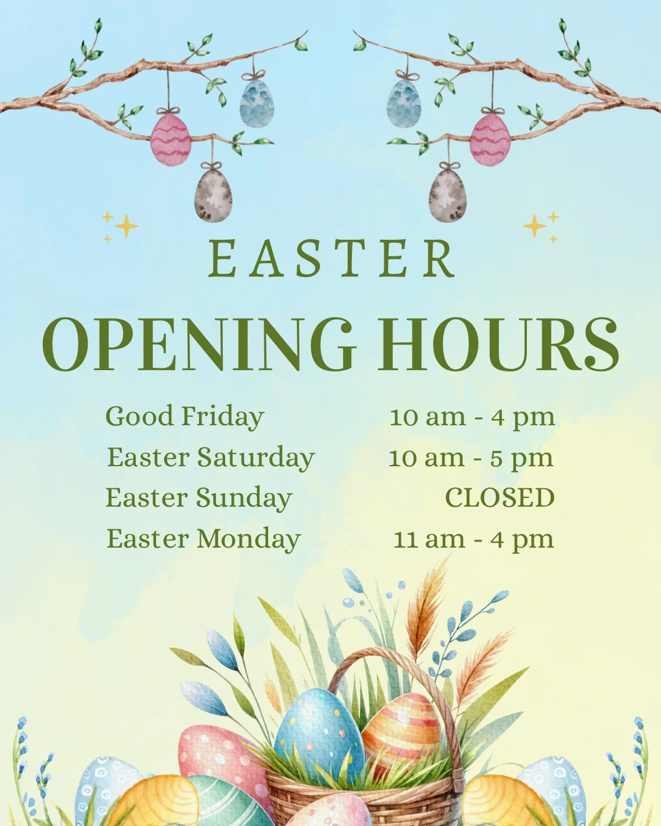 We are opening over the bank holiday but please note the change in opening hours ✨