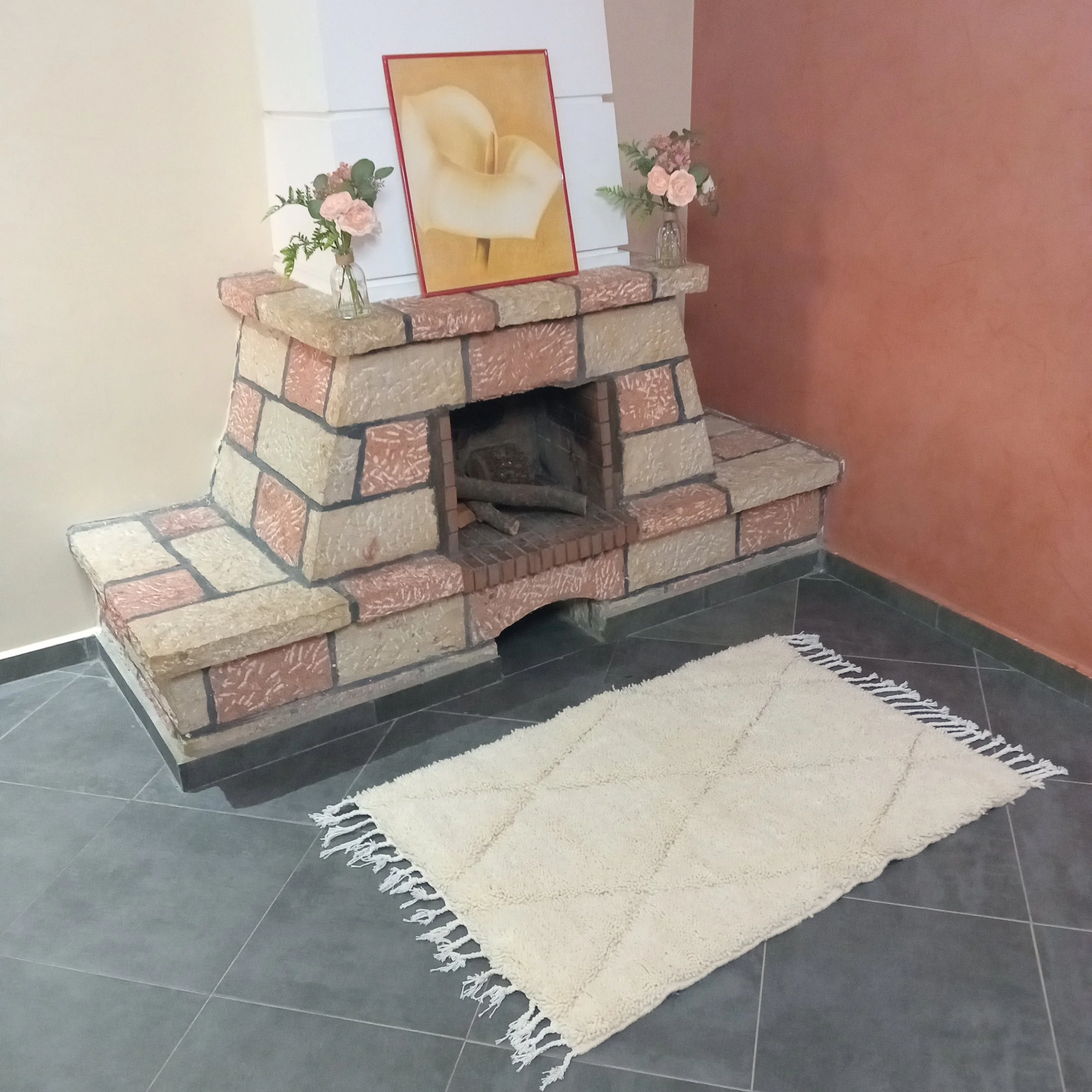 Small Off-White Wool Rug