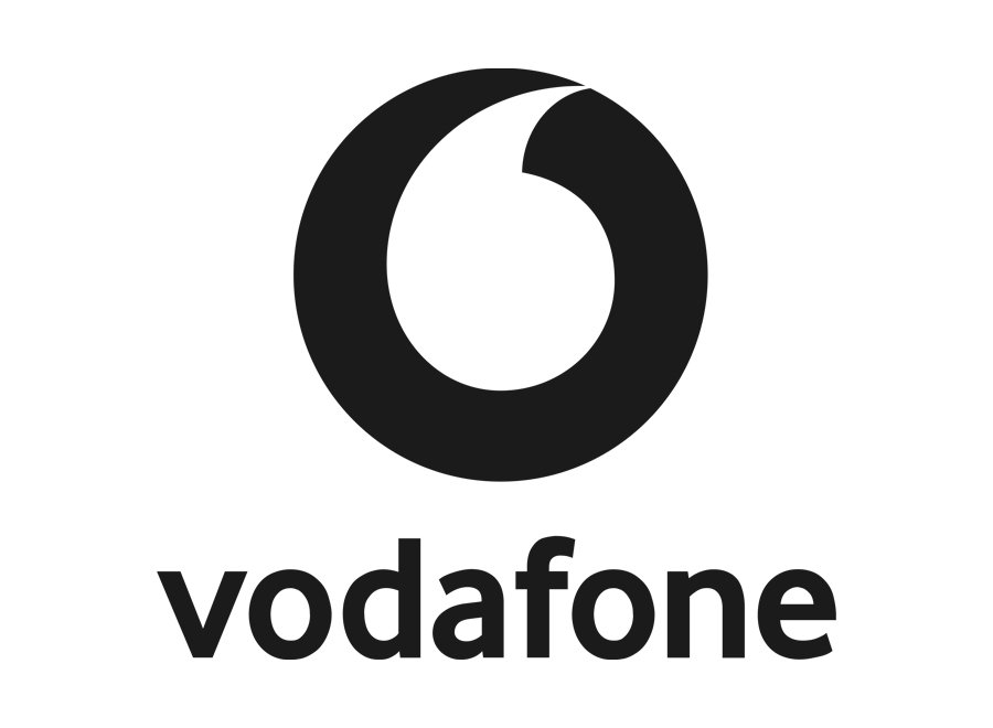 Vodafone logo with a red circular symbol above the company name.