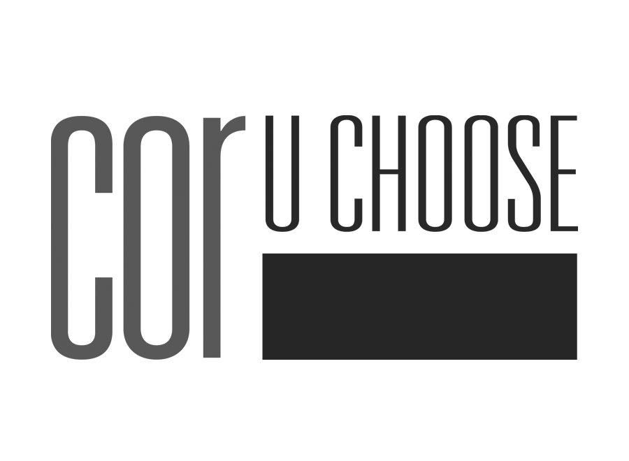 Text image with 'COR U CHOOSE' in bold font with a black rectangle below the text.
