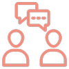 Icon of two people having a conversation with a speech bubble.