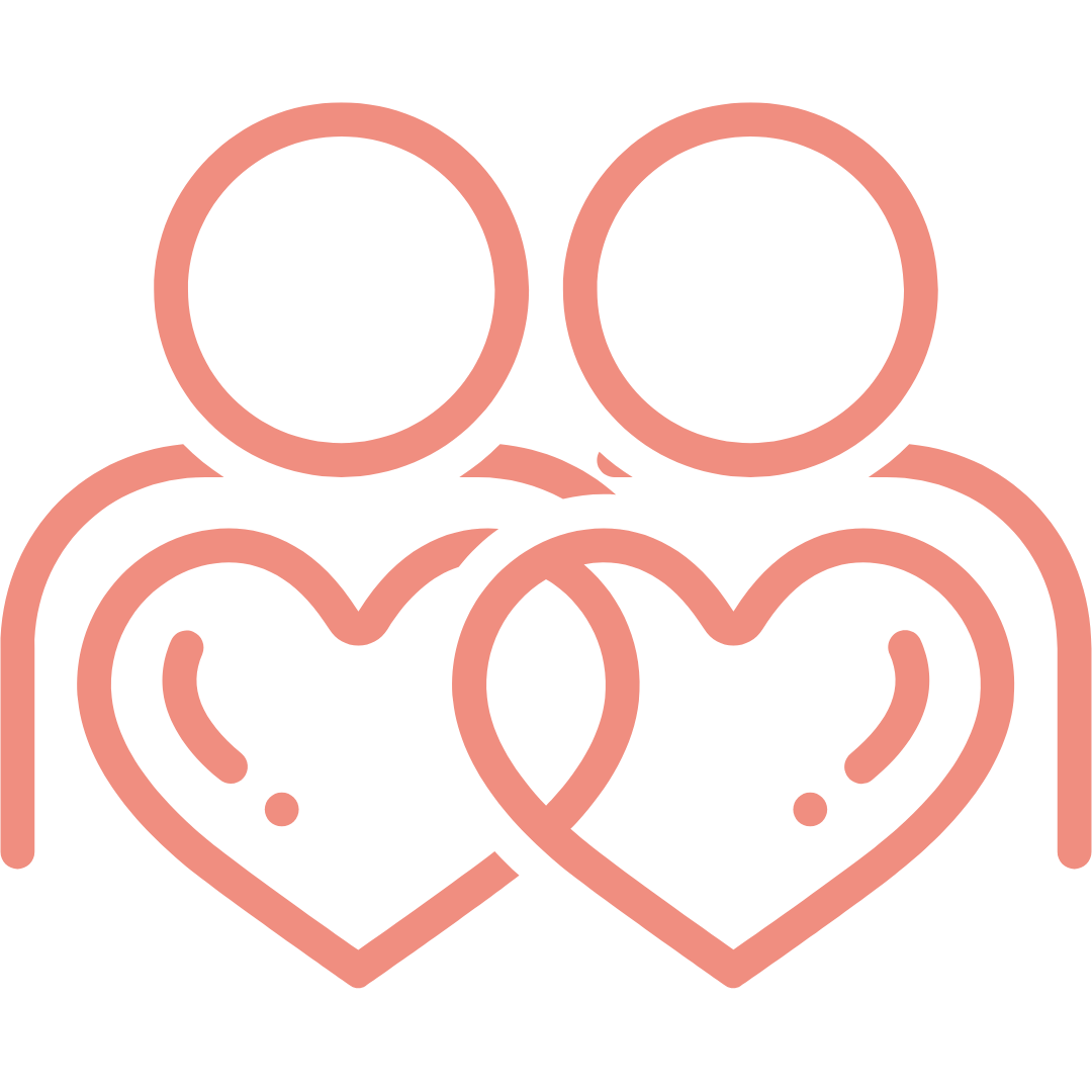 Two human figures with hearts below them, symbolizing love or relationship.