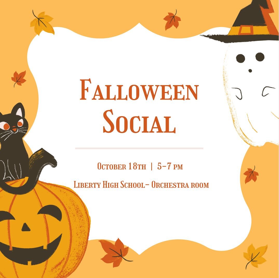 Our annual Falloween Social is this Friday from 5-7pm. We will be having a lot of fun games, including a costume contest, fun games, and a pie eating contest!
Wear your Halloween costumes and get ready for a great time! #libertyhighschool #orchestra