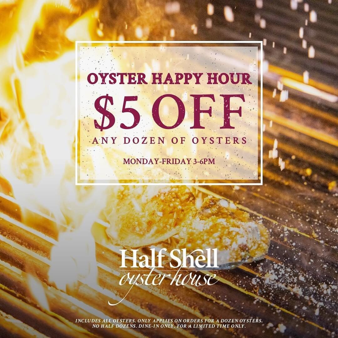 Not that you forgot, but in case you need a reminder! ✨ Happy Hour starts today at 3PM! $5 off oysters, $2 off glasses of wine, liquor and draft beer. $2.50 domestic bottled beer and $3.50 craft bottled beer.

Happy Hour drinks are available daily 3-