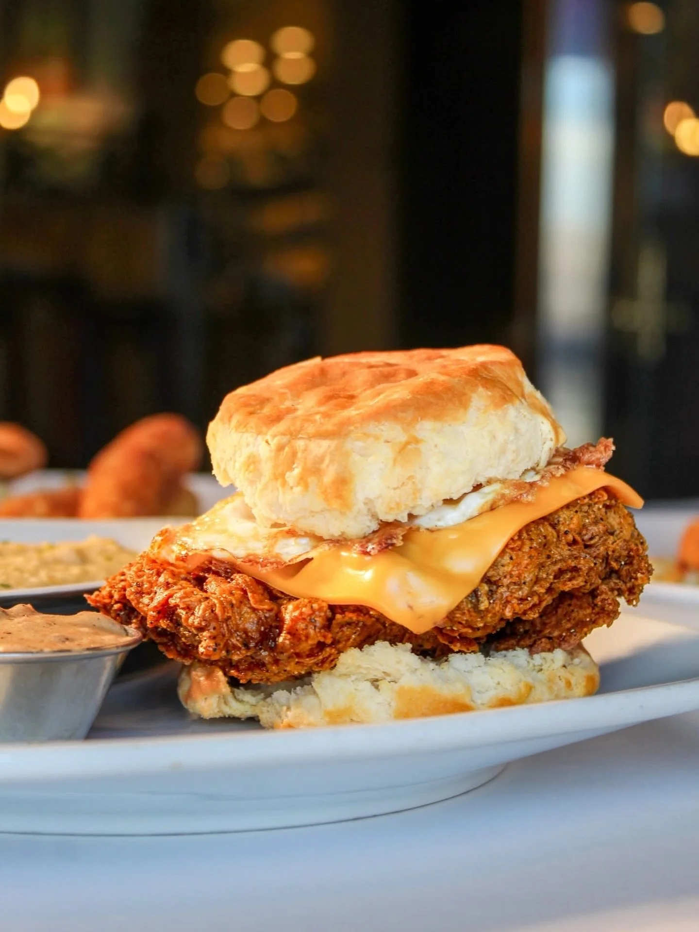 Here&rsquo;s a sneak peek at our NEW brunch 👀 Launching THIS weekend at Half Shell! 

Country Fried Steak Biscuit | Country fried filet tenderloin, fried egg, and American cheese on a fresh baked buttermilk biscuit. Served with homemade sausage grav