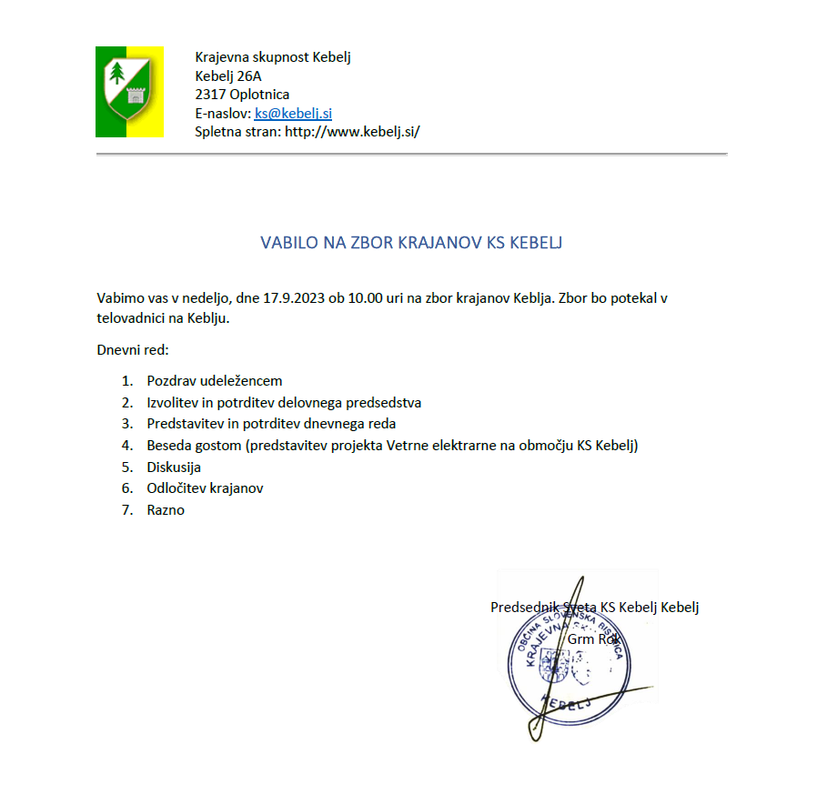 ZBOR KRAJANOV TO NEDELJO