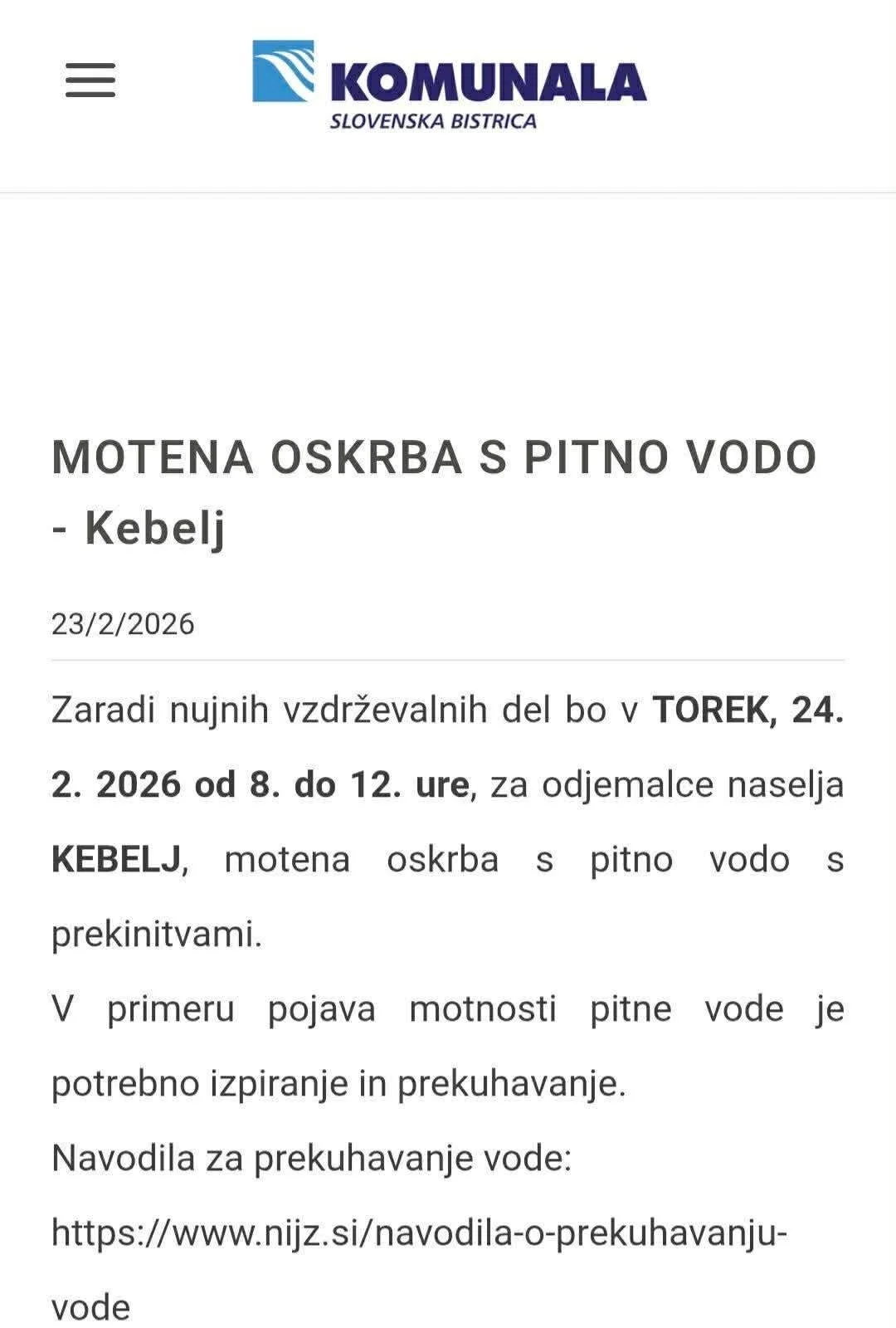 MOTENA OSKRBA S PITNO VODO