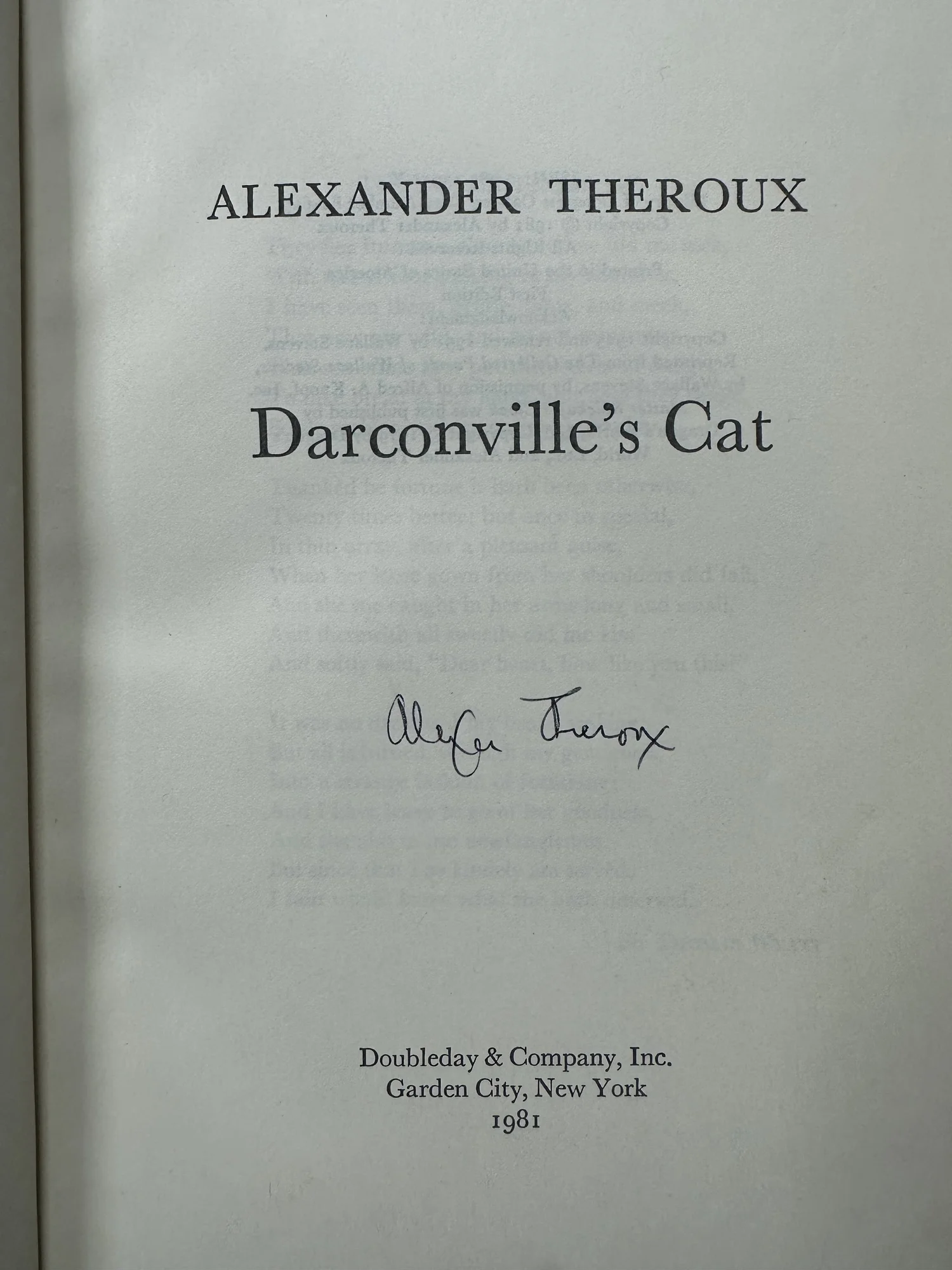 THEROUX, Alexander. Darconville's Cat — Deep Neutral Books