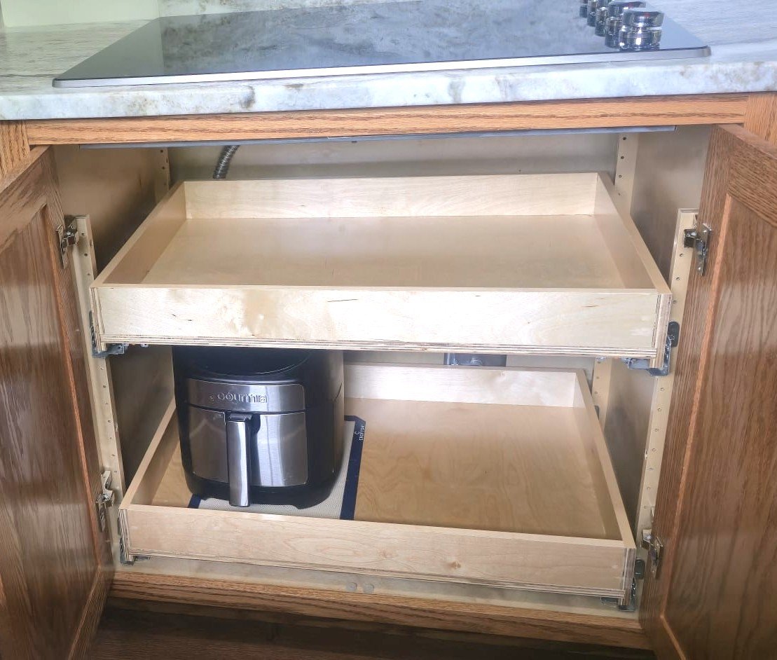 trays under a cooktop