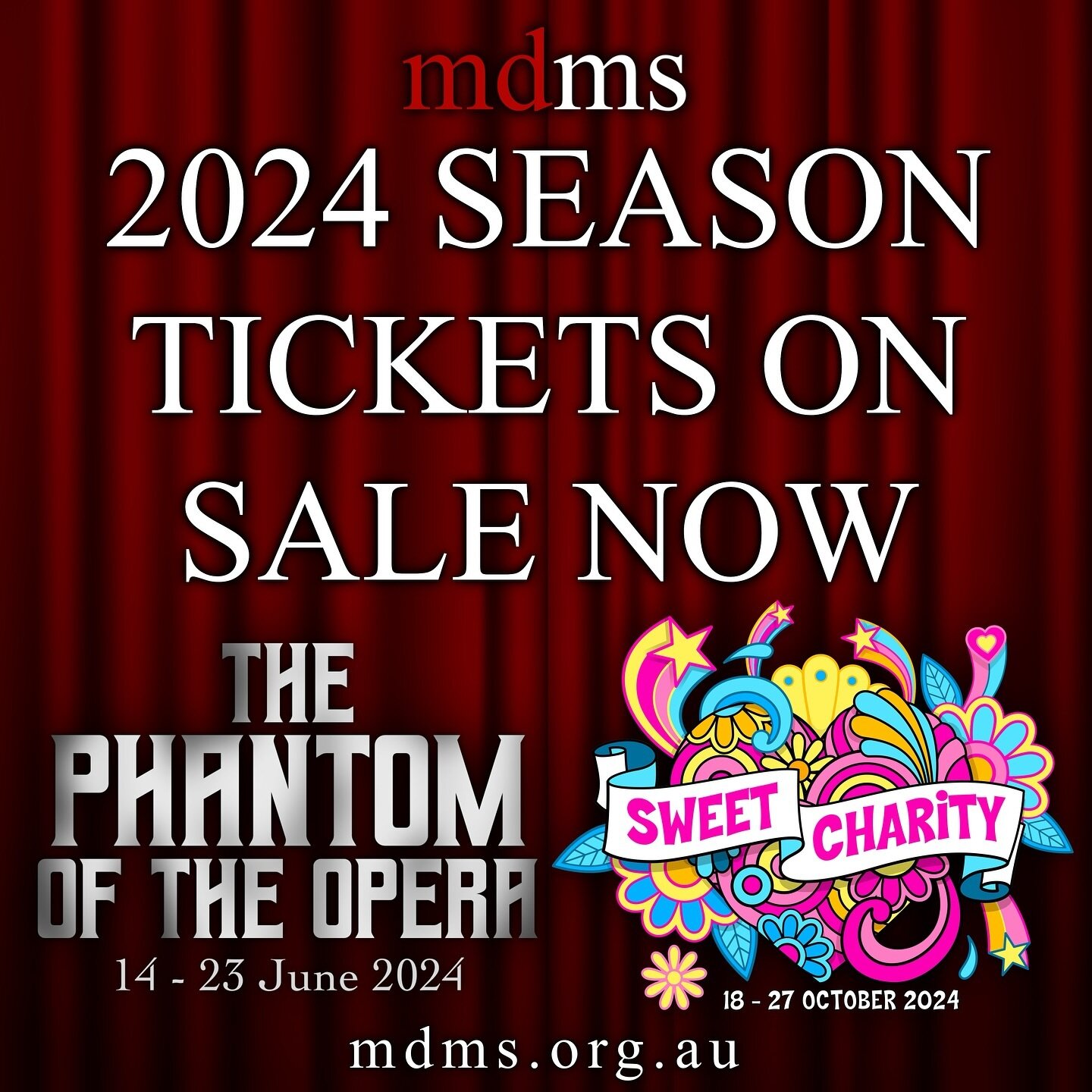 MDMS is thrilled to open ticket bookings for our 2024 season at @karralyka 🤩
♫ 𝙏𝙃𝙀 𝙋𝙃𝘼𝙉𝙏𝙊𝙈 𝙊𝙁 𝙏𝙃𝙀 𝙊𝙋𝙀𝙍𝘼 &bull; June 14-23
✿ 𝙎𝙒𝙀𝙀𝙏 𝘾𝙃𝘼𝙍𝙄𝙏𝙔 &bull; October 18-27
Visit 𝙢𝙙𝙢𝙨.𝙤𝙧𝙜.𝙖𝙪 to book tickets now!
#mdms