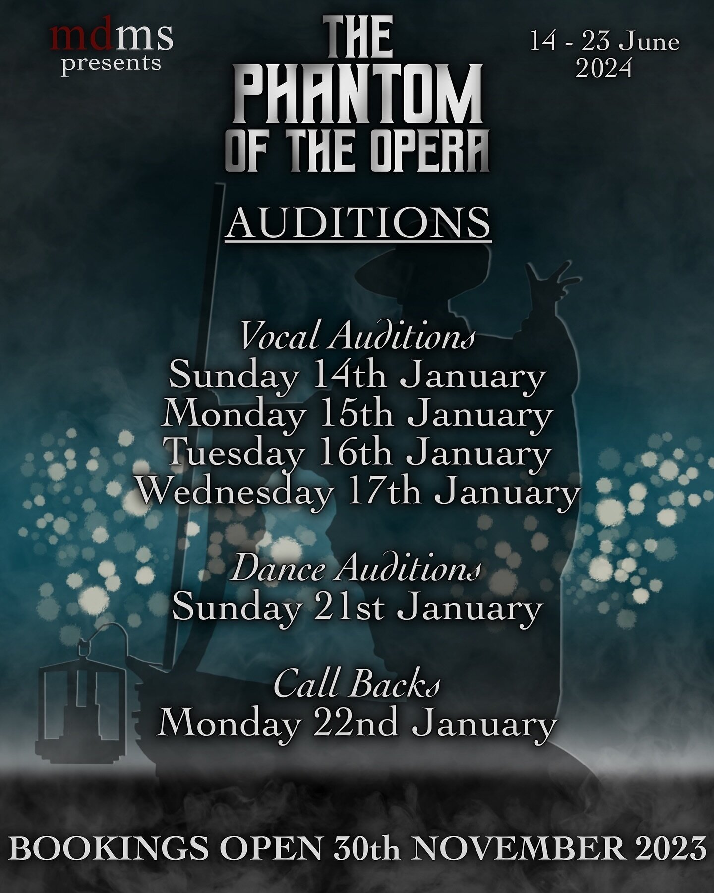 Auditions for MDMS's 𝙏𝙝𝙚 𝙋𝙝𝙖𝙣𝙩𝙤𝙢 𝙊𝙛 𝙏𝙝𝙚 𝙊𝙥𝙚𝙧𝙖 will be held 𝟭𝟰𝘁𝗵 - 𝟭𝟳𝘁𝗵 𝗝𝗮𝗻𝘂𝗮𝗿𝘆 𝟮𝟬𝟮𝟰 🎭
Audition bookings open 𝗧𝗵𝘂𝗿𝘀𝗱𝗮𝘆 𝟯𝟬𝘁𝗵 𝗡𝗼𝘃𝗲𝗺𝗯𝗲𝗿, stay tuned! 🥀
mdms.org.au/phantom
#mdmsphantom