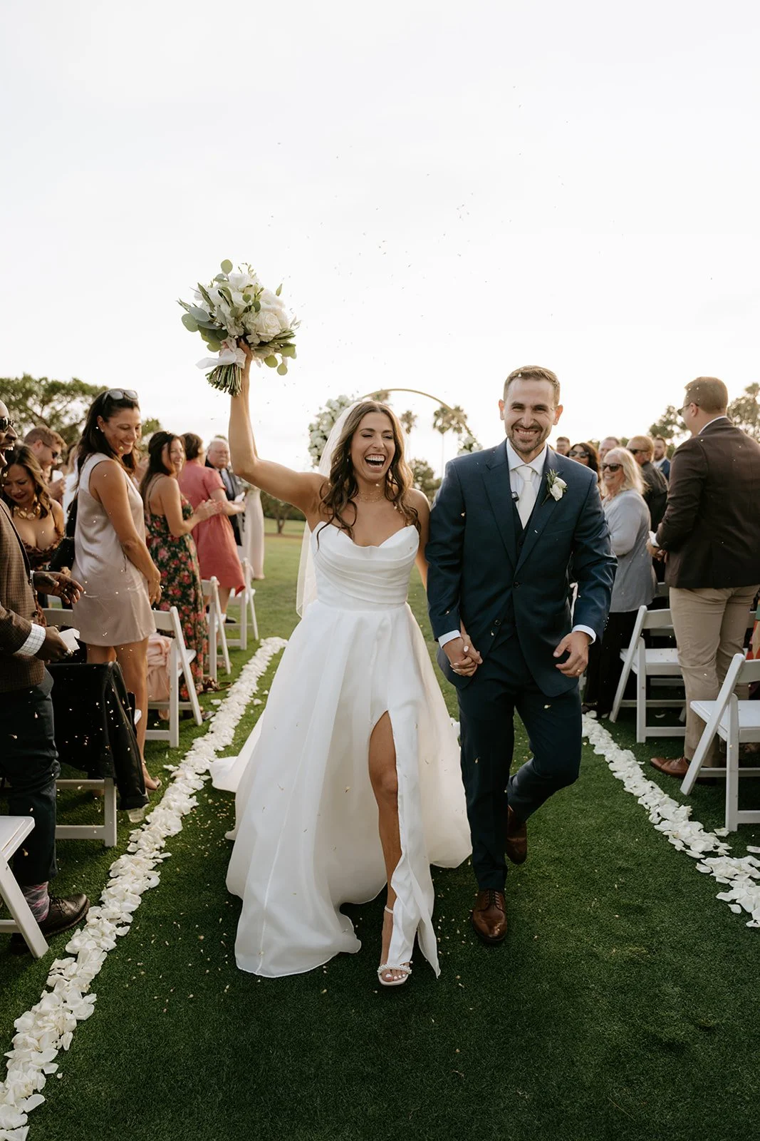 Los Verdes Golf Course Wedding, bride and groom walk down aisle, ceremony photos, natural light candid lifestyle photographer, Los Angeles