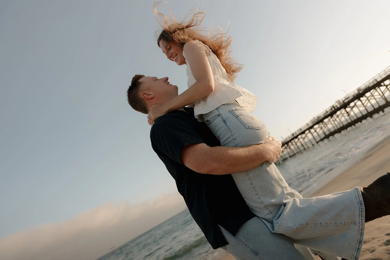 Beachy sunset engagement session, candid lifestyle documentary photography, Los Angeles