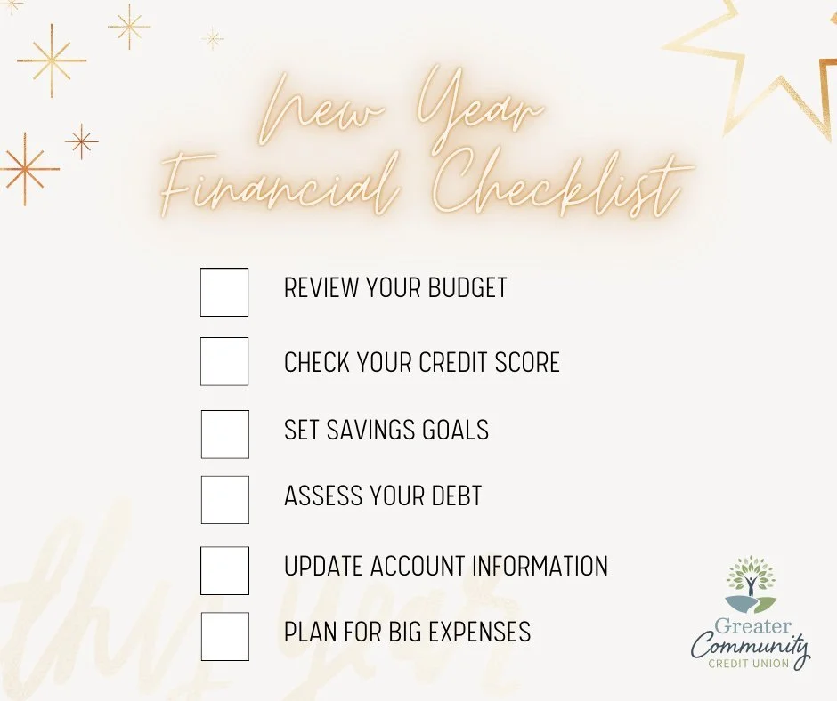 🎉Start 2026 Strong! Your New Year Financial Checklist🎉

A new year is the perfect time to refresh your finances. Here are 6 quick tips to kick off 2026:
☑ Review Your Budget - Make sure it aligns with your goals.
☑ Check Your Credit Score - Stay on