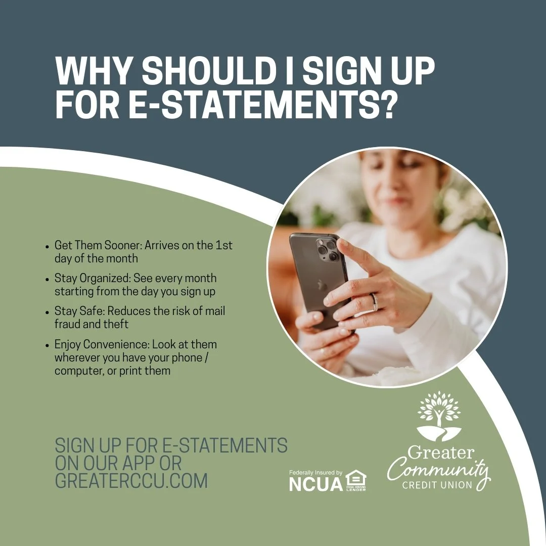 Signing up for E-Statements so has many benefits!

And remember when you sign up for E-Statements in January, you&rsquo;ll receive a $5 deposit into your account in February