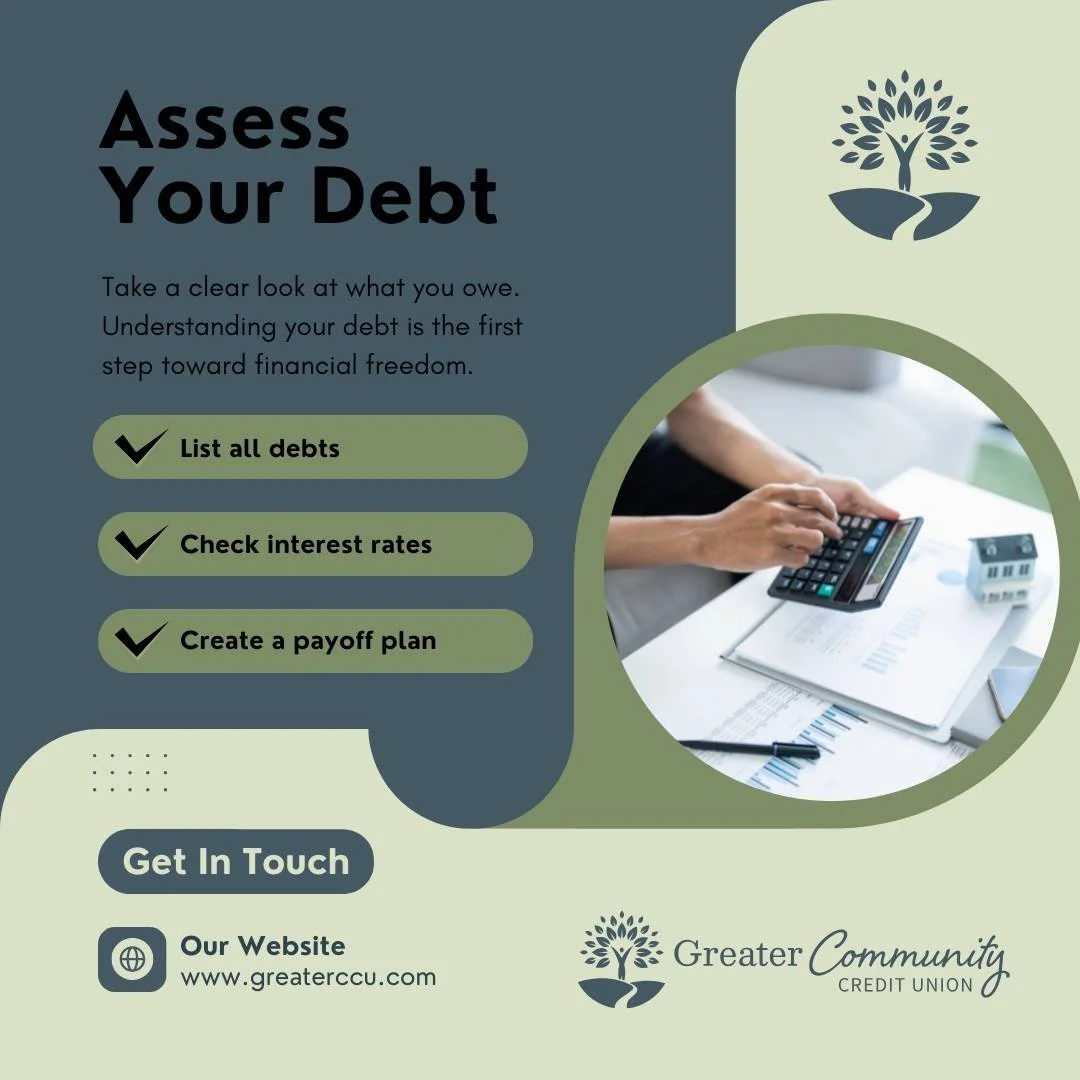 ✅ New Year Financial Checklist: Assess Your Debt

Start 2026 by taking a clear look at what you owe. Understanding your debt is the first step toward financial freedom.

Quick tips to get started:
&bull; List all debts: Credit cards, loans, and any o