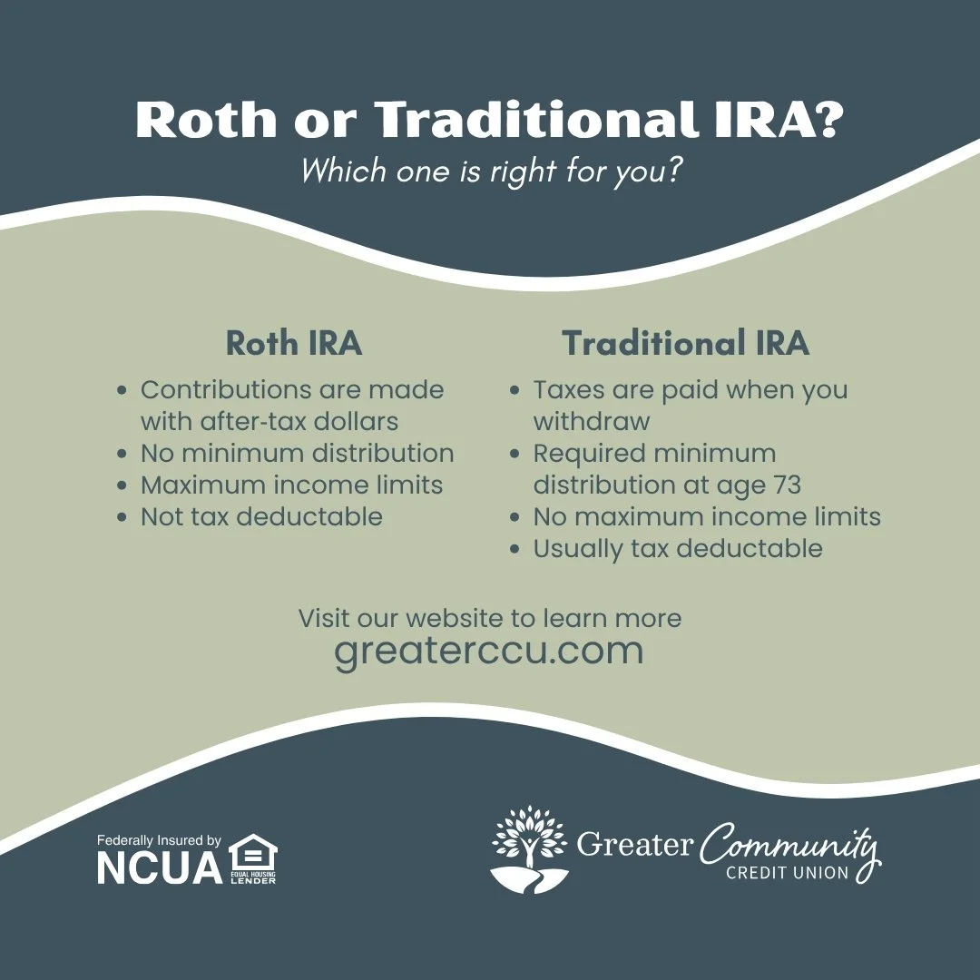 Choosing the right retirement plan can be tough! Here are a few of the key differences between Traditional and Roth IRAs. Visit our website to learn more.