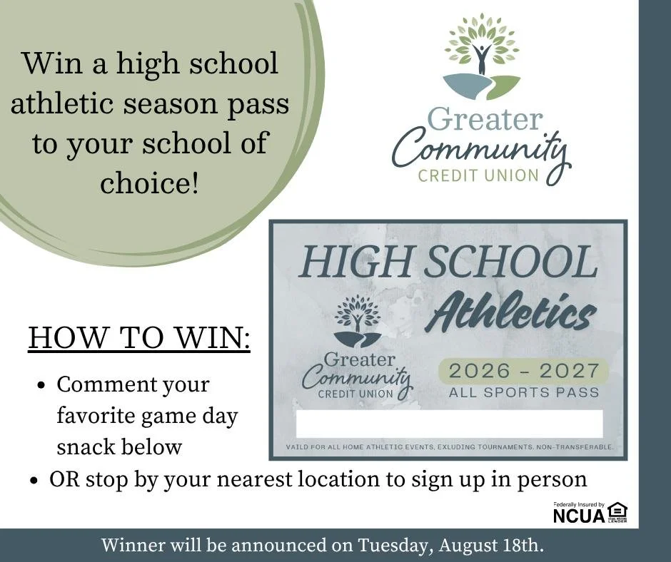 It's that time of year again for our Athletic Pass Drawing! 🎉

We'll be selecting two members from each location to win an athletic pass to the school of their choice.

To enter, simply comment below with your favorite game-day snack, or stop by you