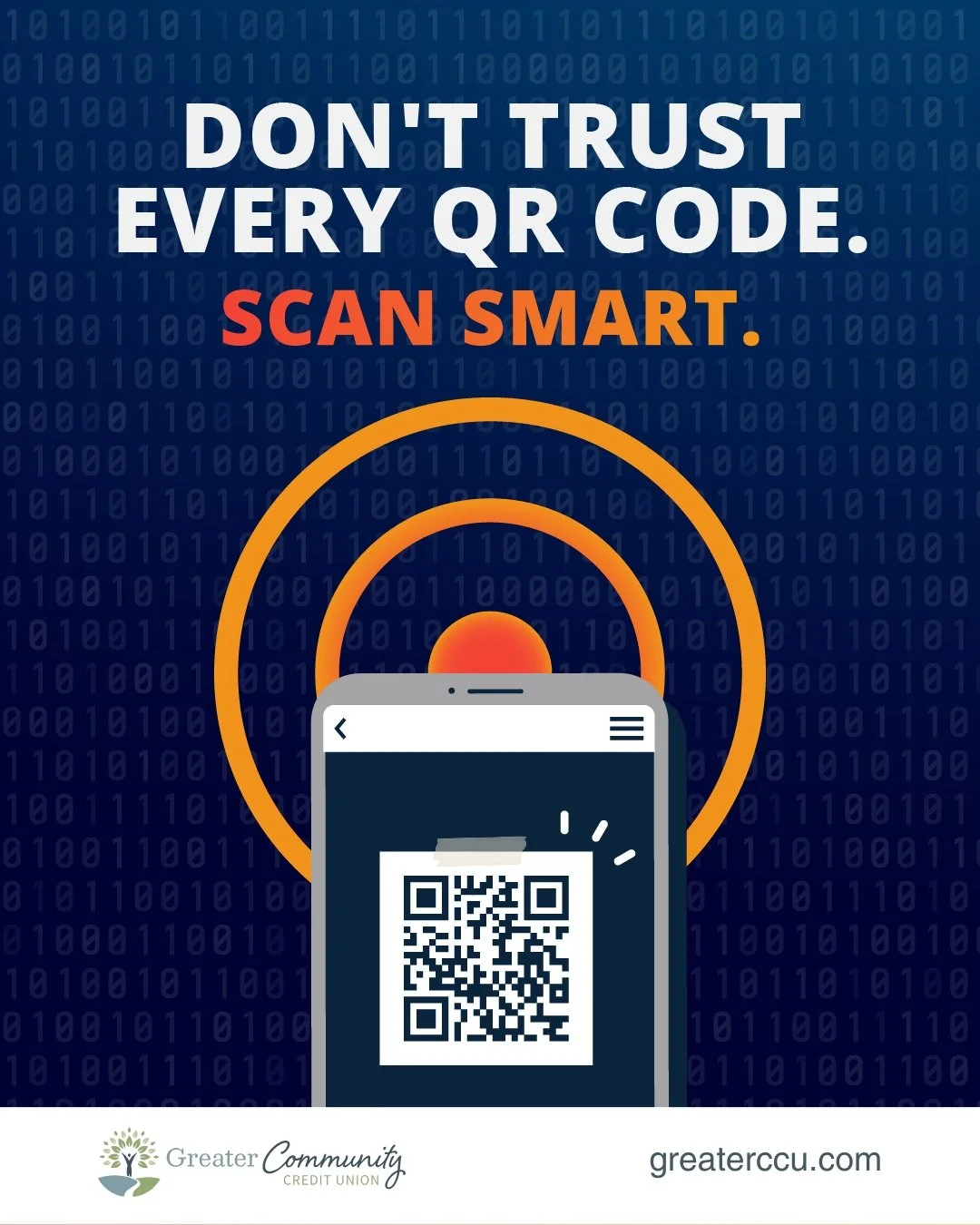 QR codes are everywhere, but not all of them are legitimate.

Before scanning, make sure the code hasn't been covered with a sticker or placed somewhere suspicious. If the destination doesn't look right, don't continue. Scan smart. Stay safe.